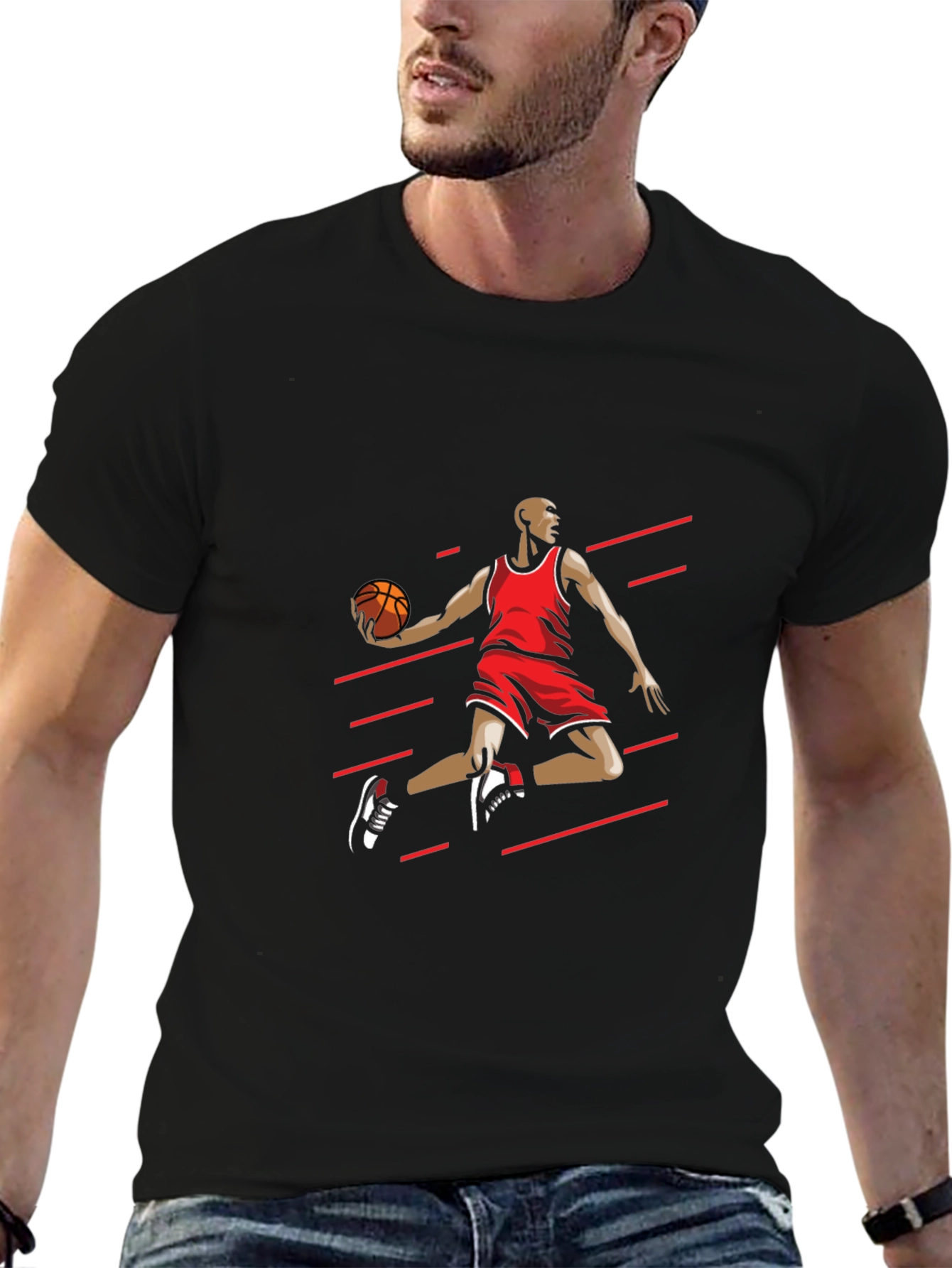 Mens Black T-shirt - Basketball Player Graphic