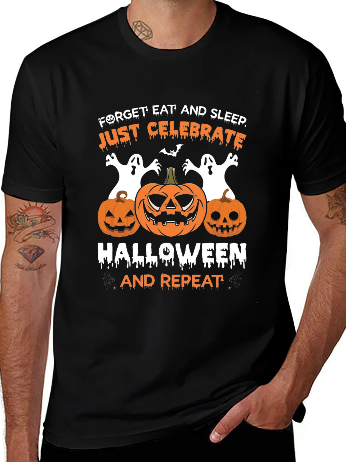 Halloween T-Shirt: Celebrate Pumpkins Ghosts Black Tee