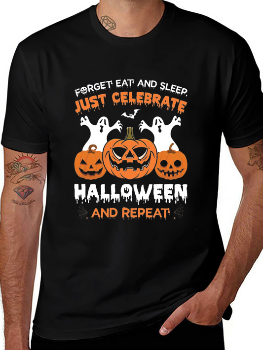Halloween T-Shirt: Celebrate Pumpkins Ghosts Black Tee