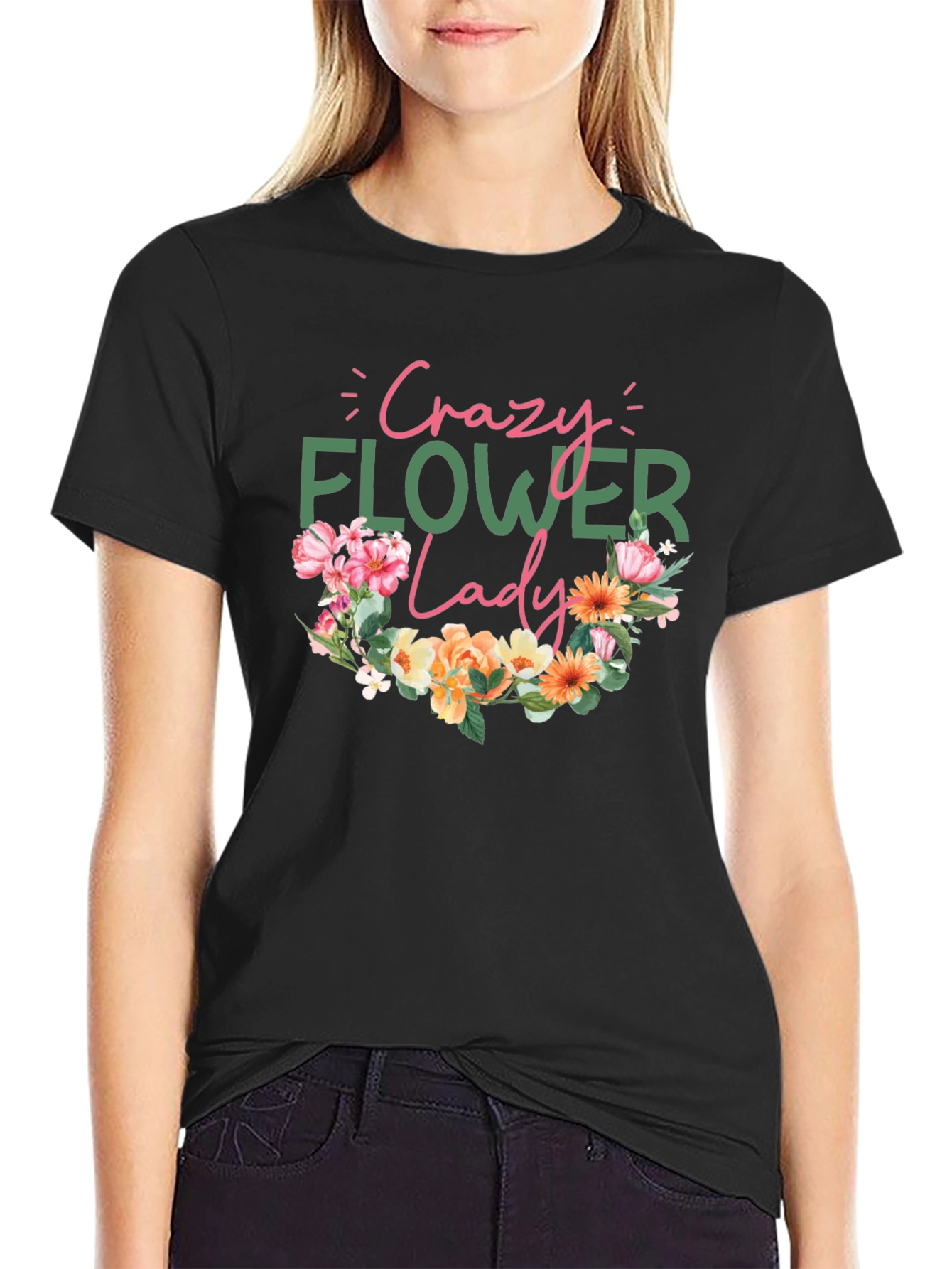 Crazy Flower Lady Graphic Tee - Floral Design