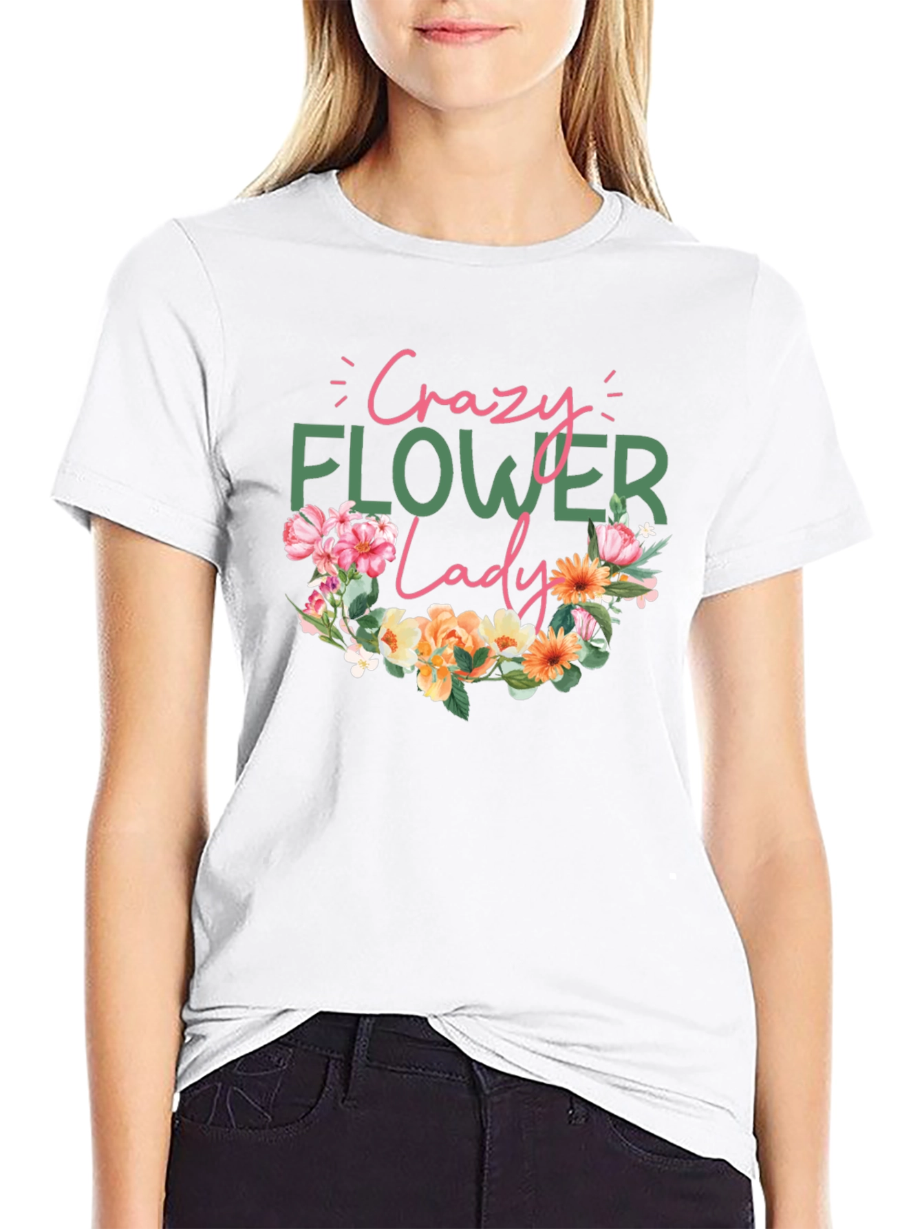 Crazy Flower Lady Graphic Tee - Floral Design