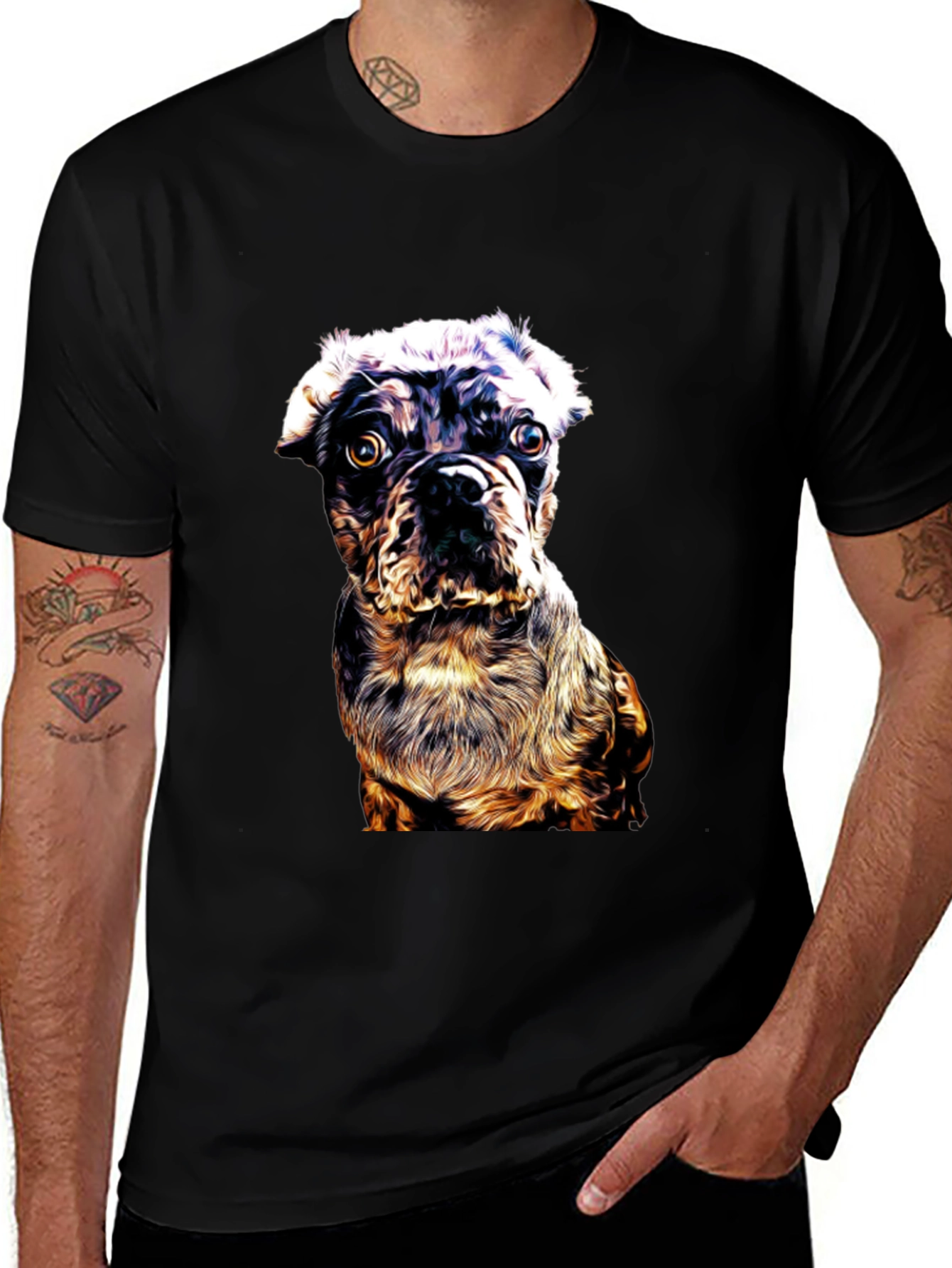 Dog Graphic Print Black Crew Neck T-Shirt