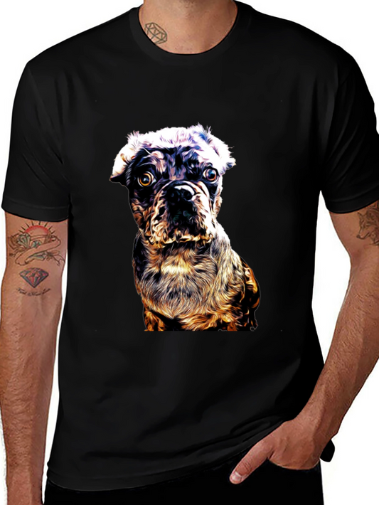 Dog Graphic Print Black Crew Neck T-Shirt