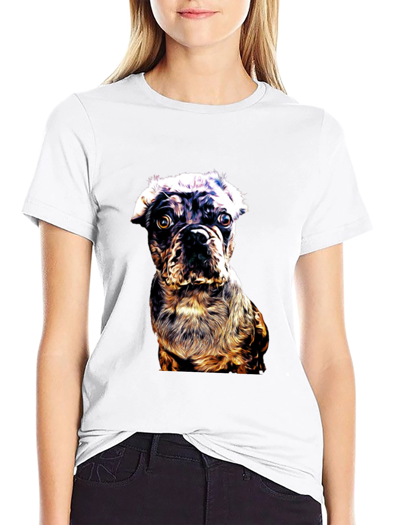 Dog Graphic Print Black Crew Neck T-Shirt