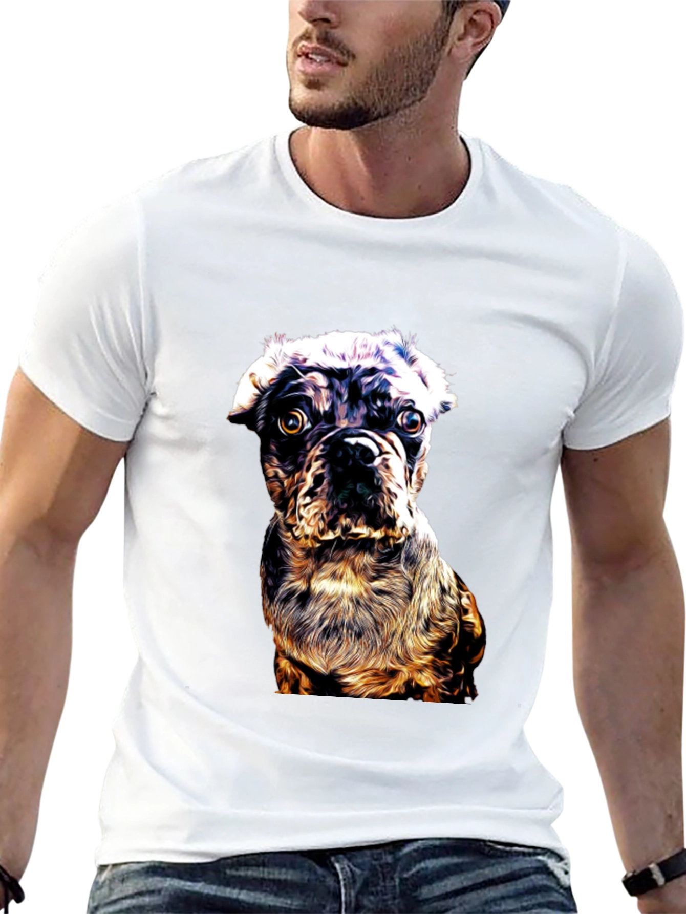 Dog Graphic Print Black Crew Neck T-Shirt