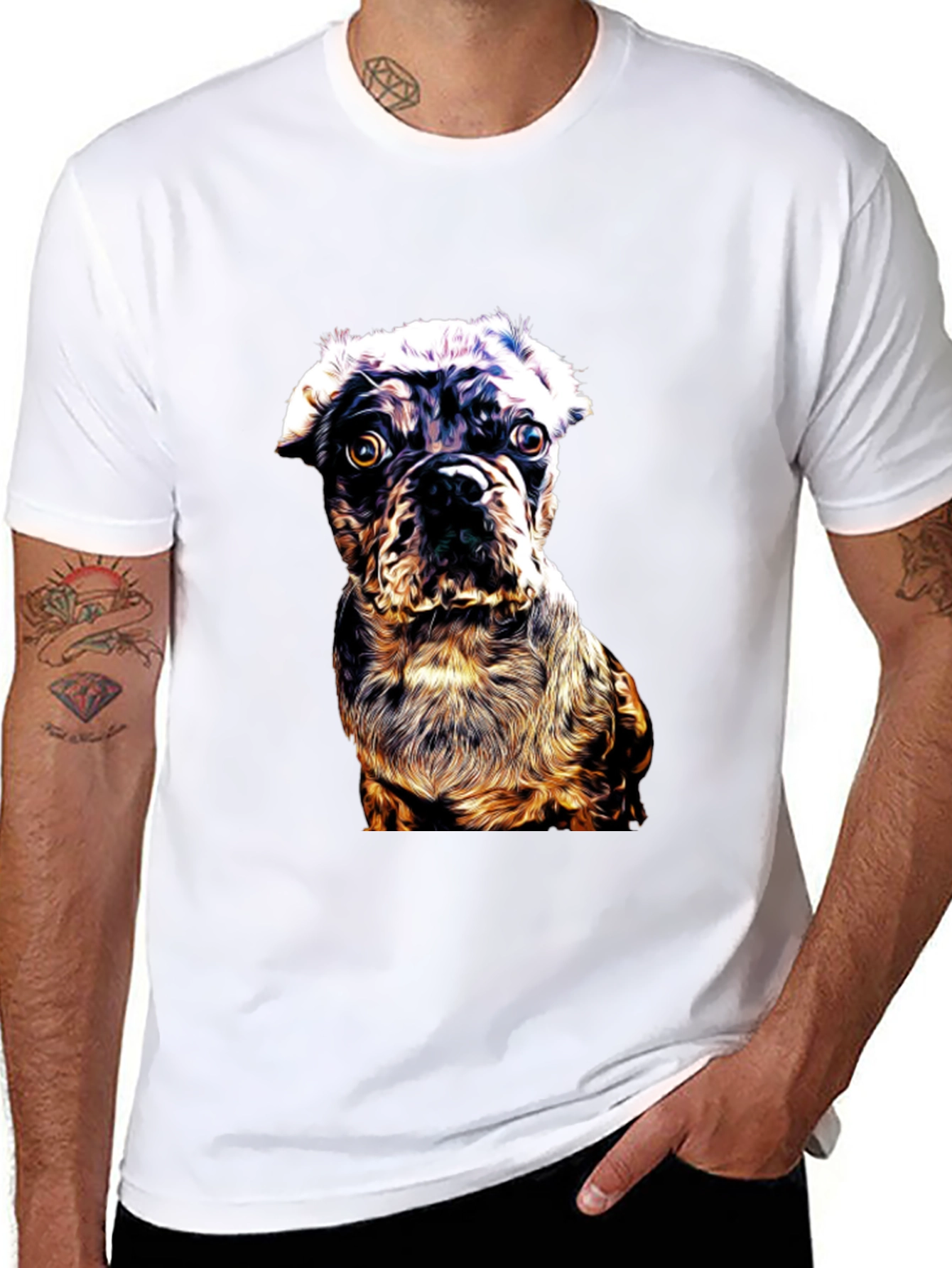 Dog Graphic Print Black Crew Neck T-Shirt