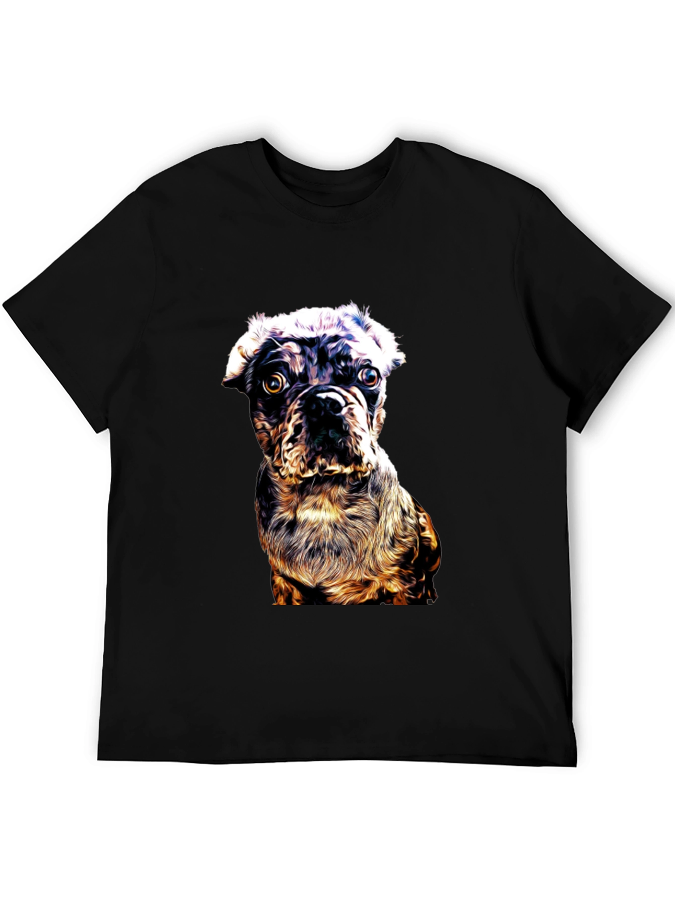 Dog Graphic Print Black Crew Neck T-Shirt