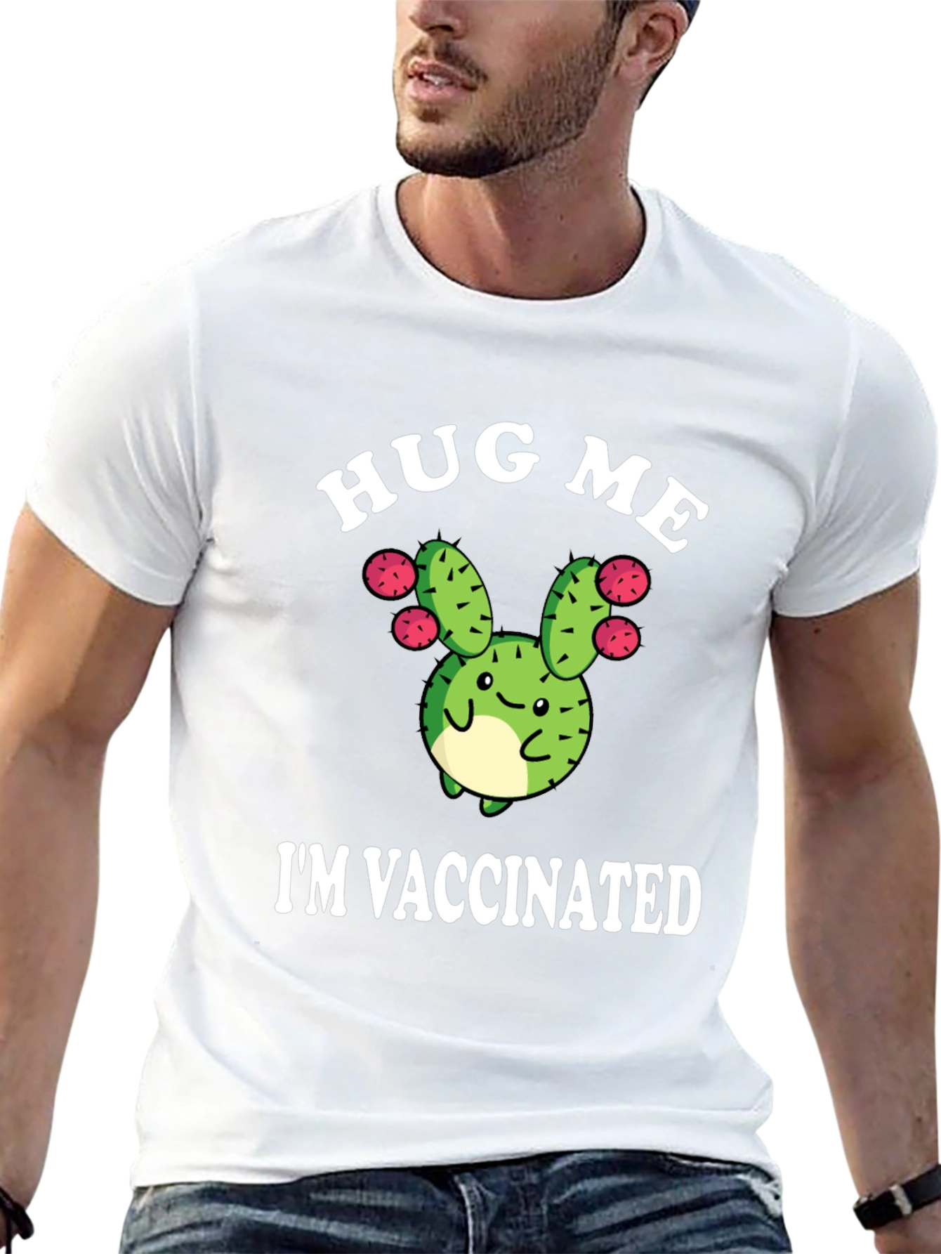 Hug Me Im Vaccinated Funny Cactus T-Shirt
