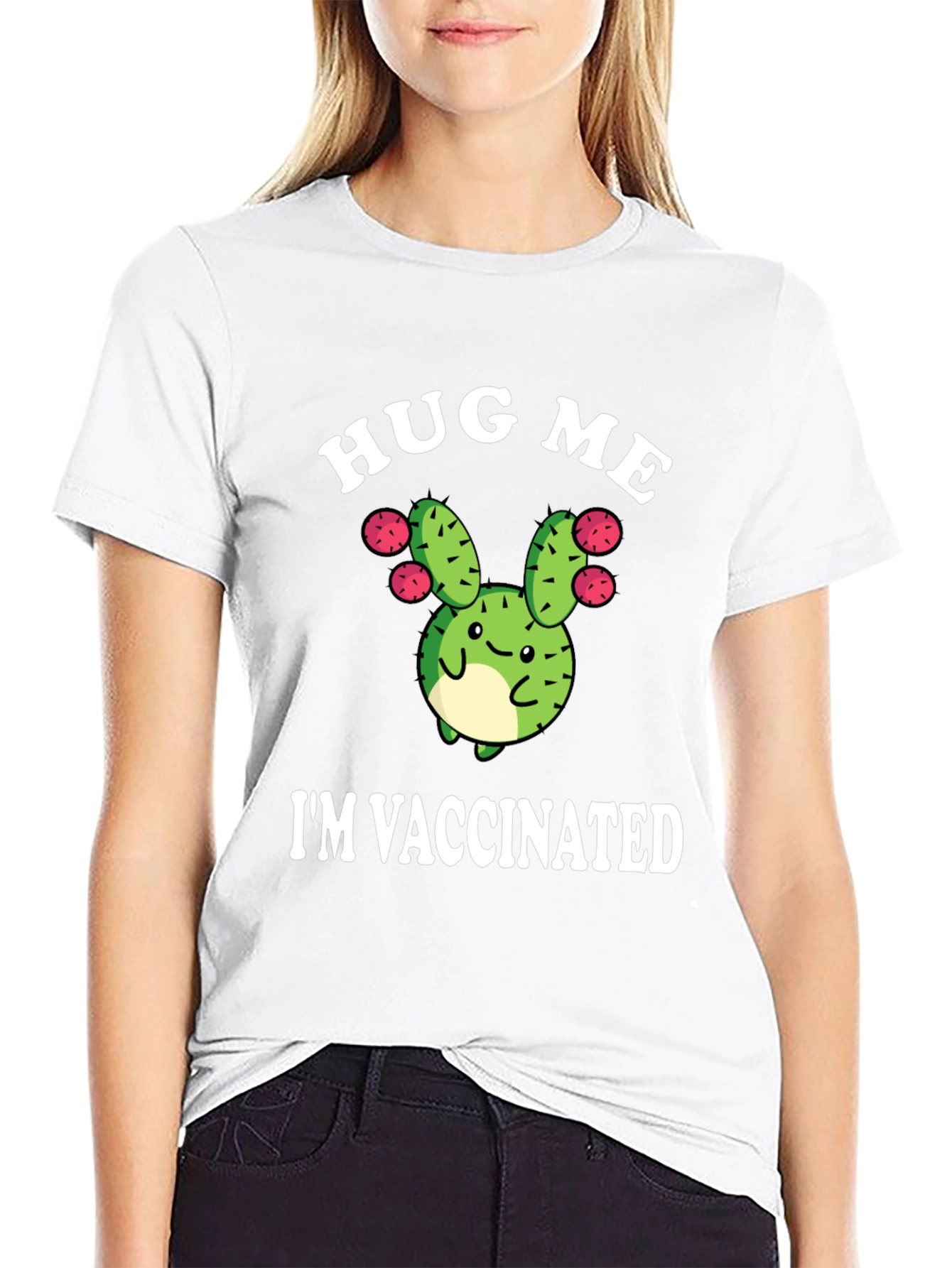 Hug Me Im Vaccinated Funny Cactus T-Shirt