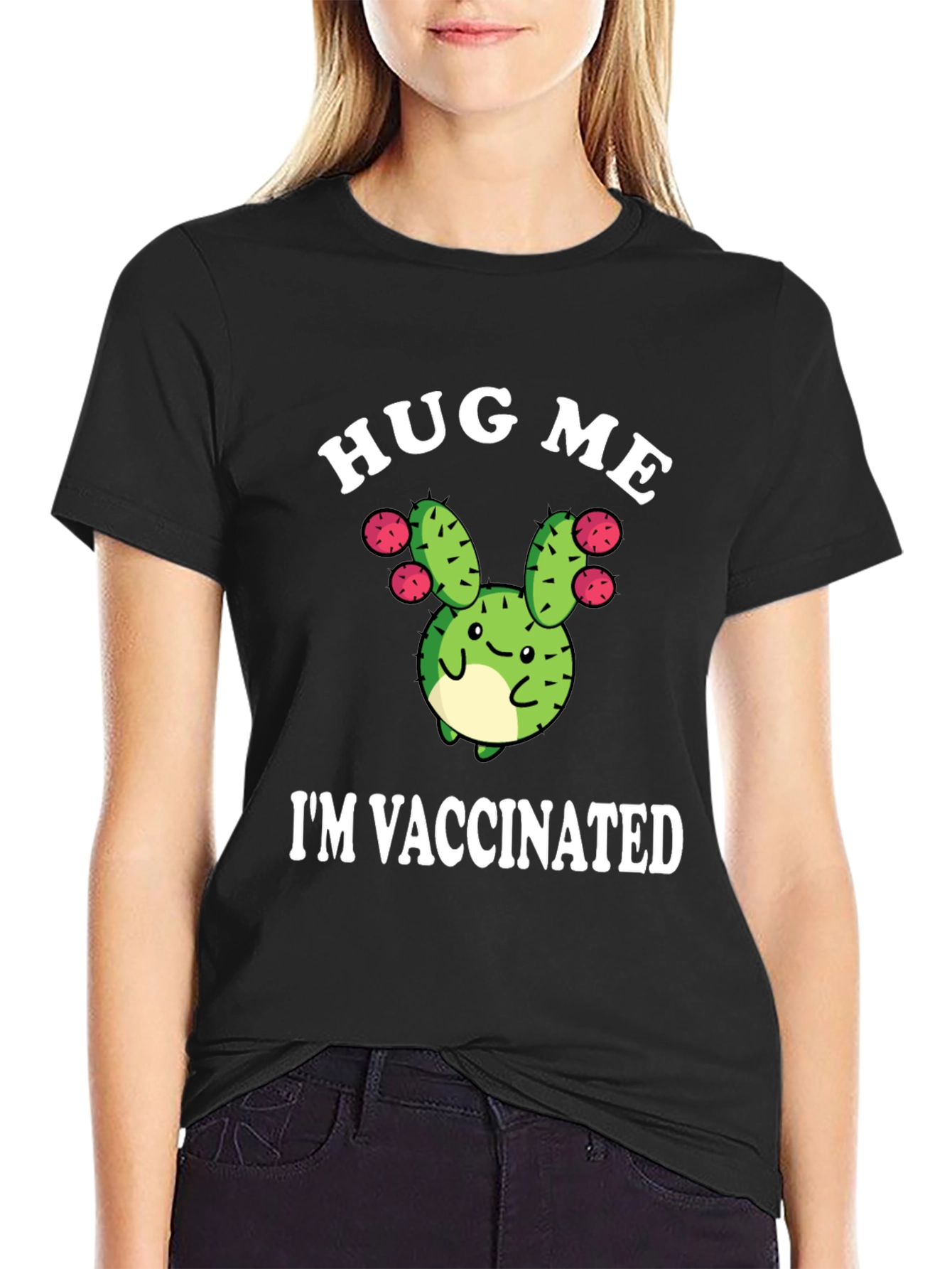Hug Me Im Vaccinated Funny Cactus T-Shirt