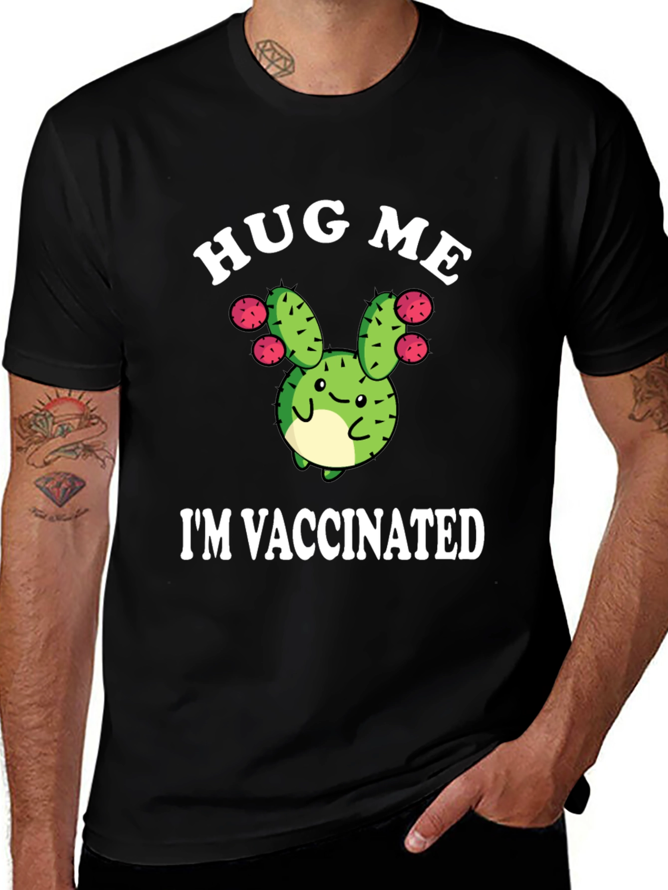 Hug Me Im Vaccinated Funny Cactus T-Shirt