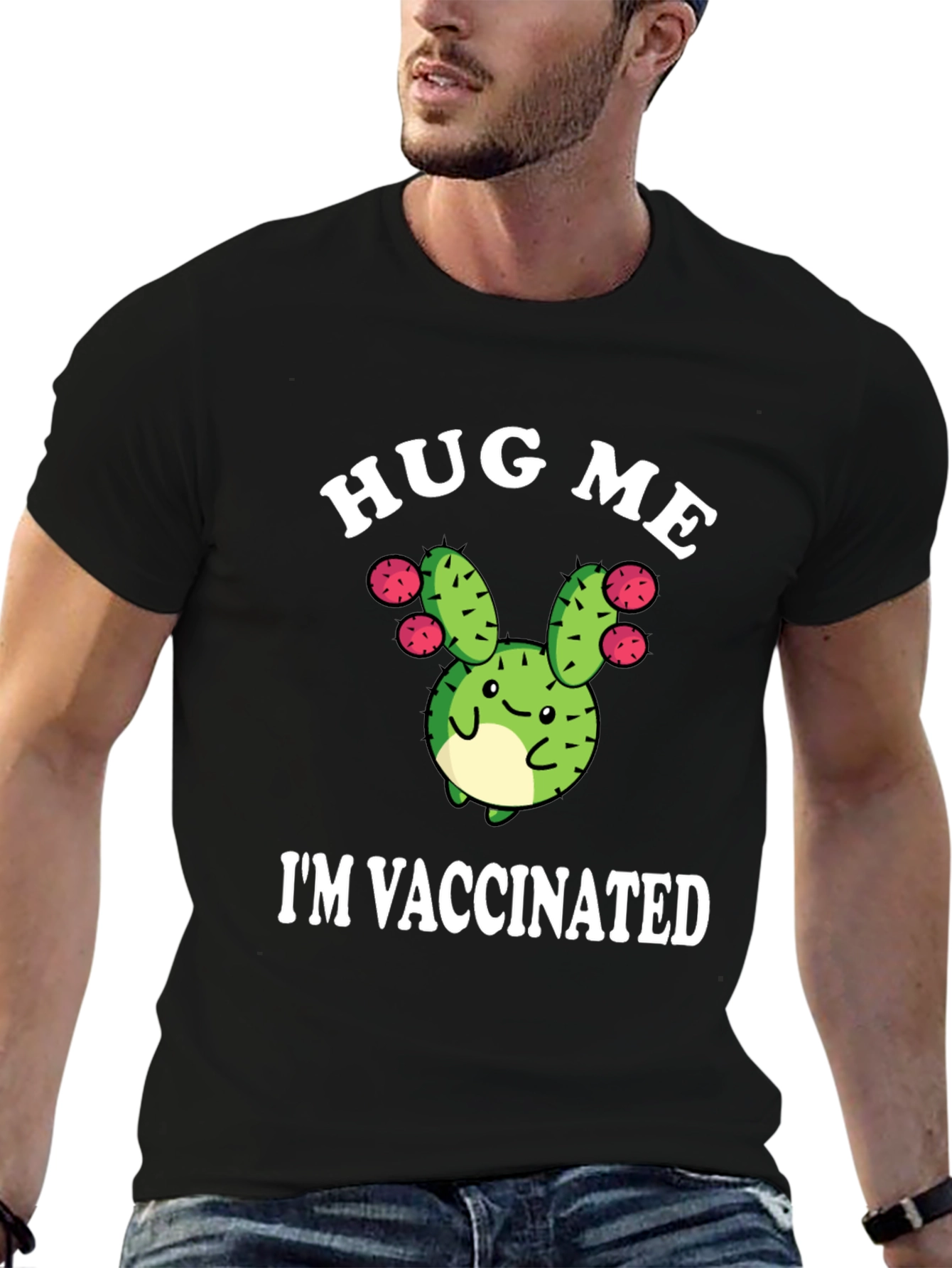 Hug Me Im Vaccinated Funny Cactus T-Shirt