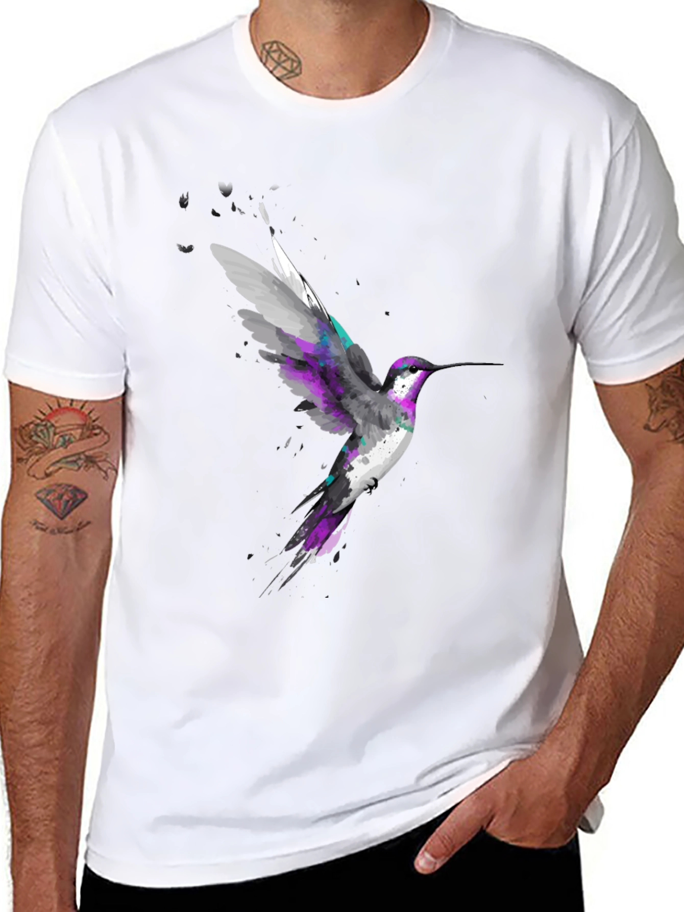 Hummingbird Graphic Print Black T-Shirt