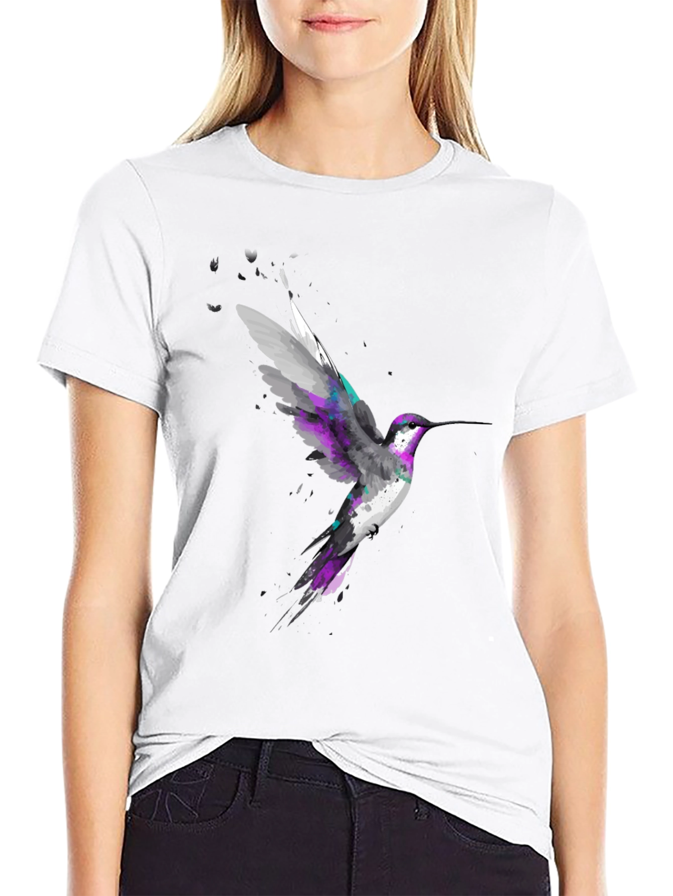 Hummingbird Graphic Print Black T-Shirt