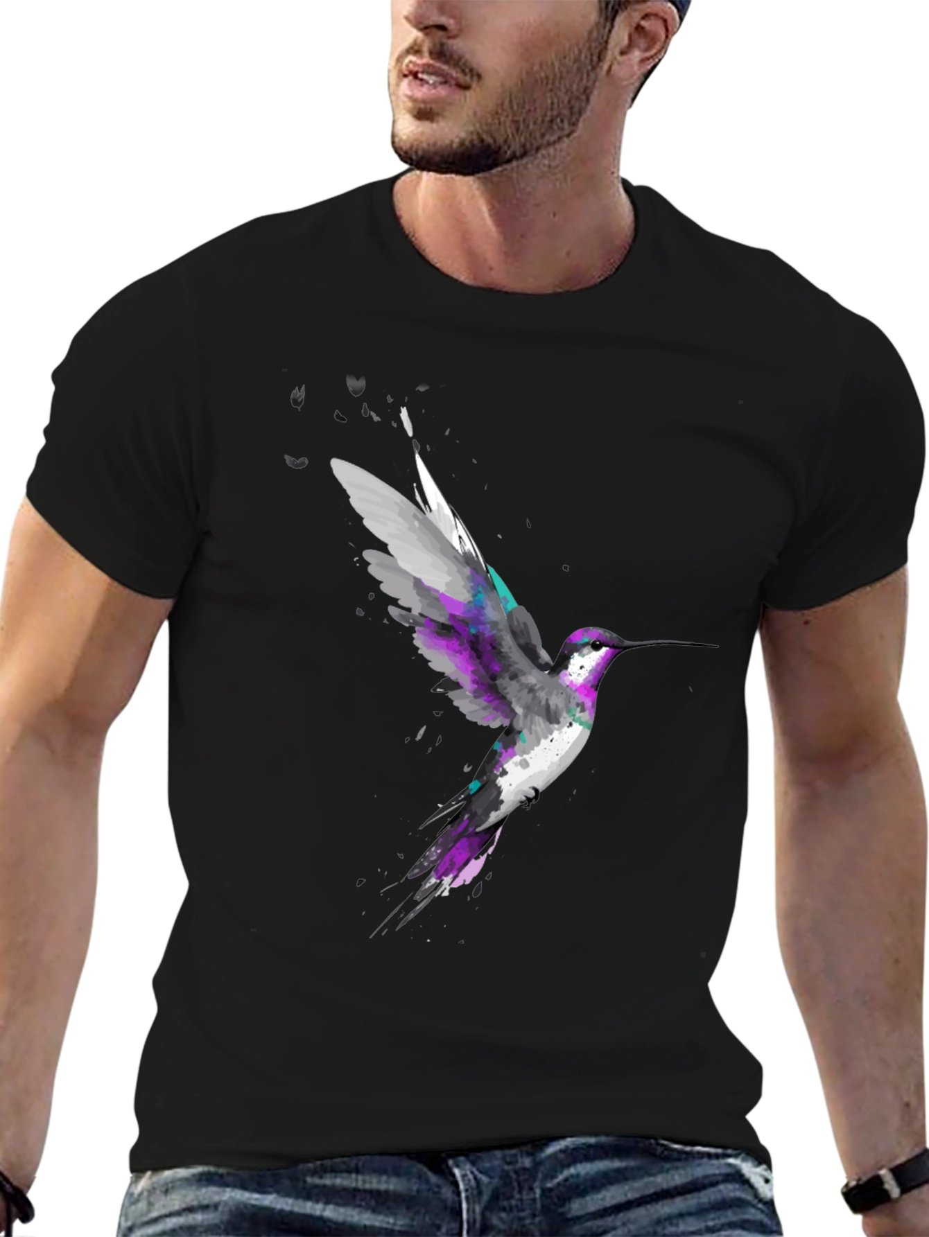 Hummingbird Graphic Print Black T-Shirt
