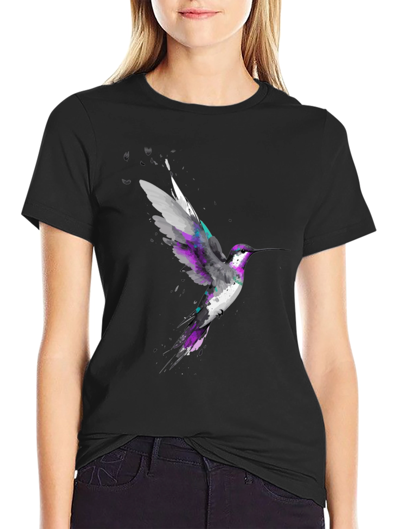Hummingbird Graphic Print Black T-Shirt