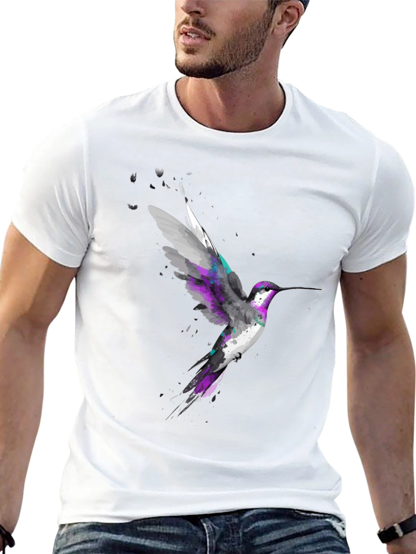 Hummingbird Graphic Print Black T-Shirt
