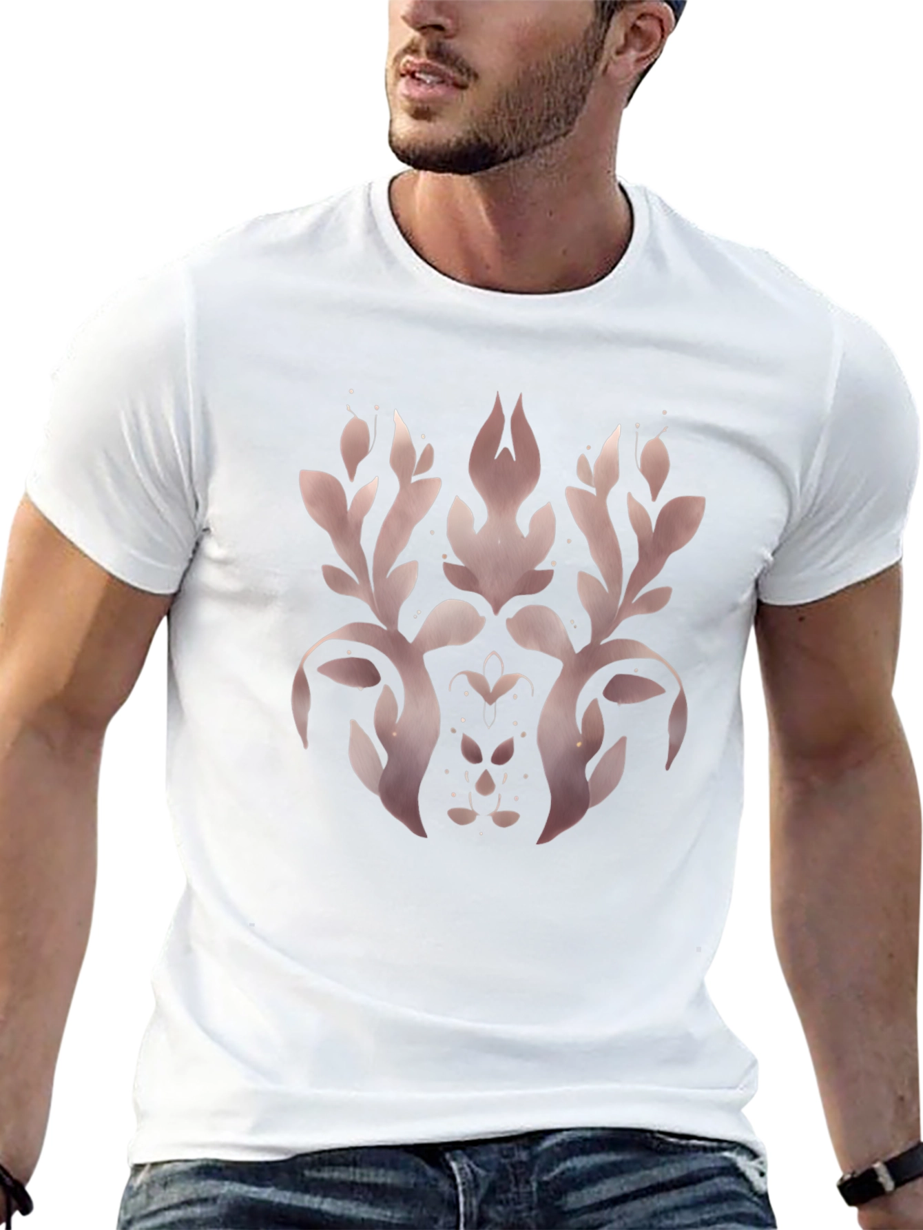 Elegant Black T-Shirt with Rose Gold Floral Design