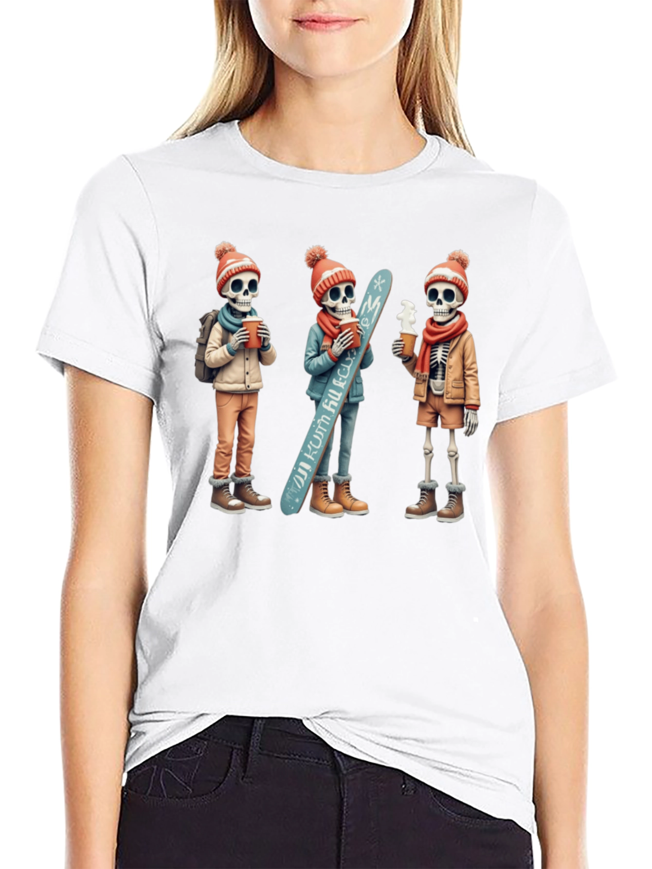 Skeleton Ski Trip Black T-Shirt