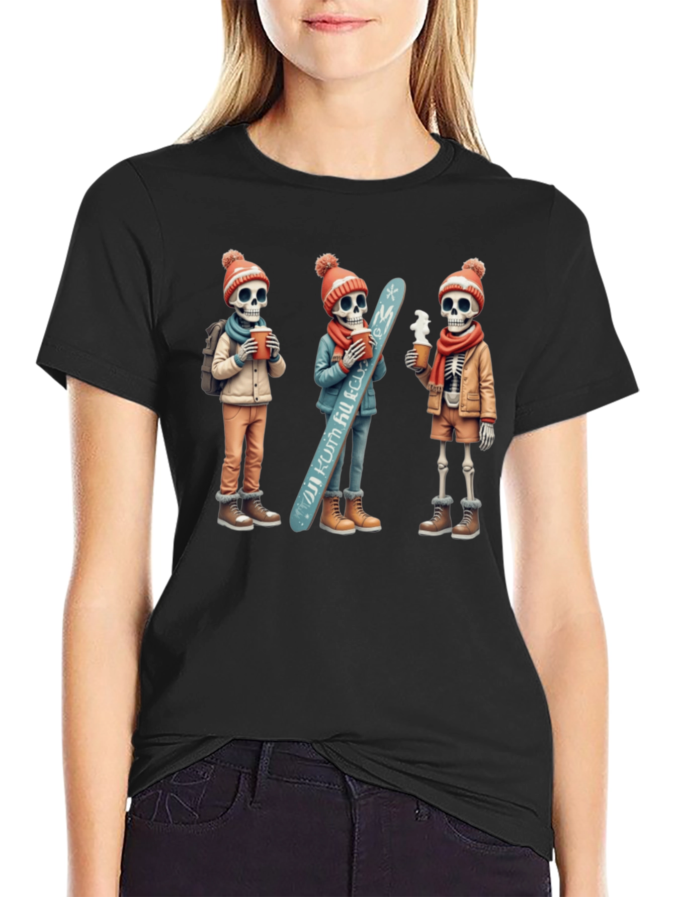 Skeleton Ski Trip Black T-Shirt