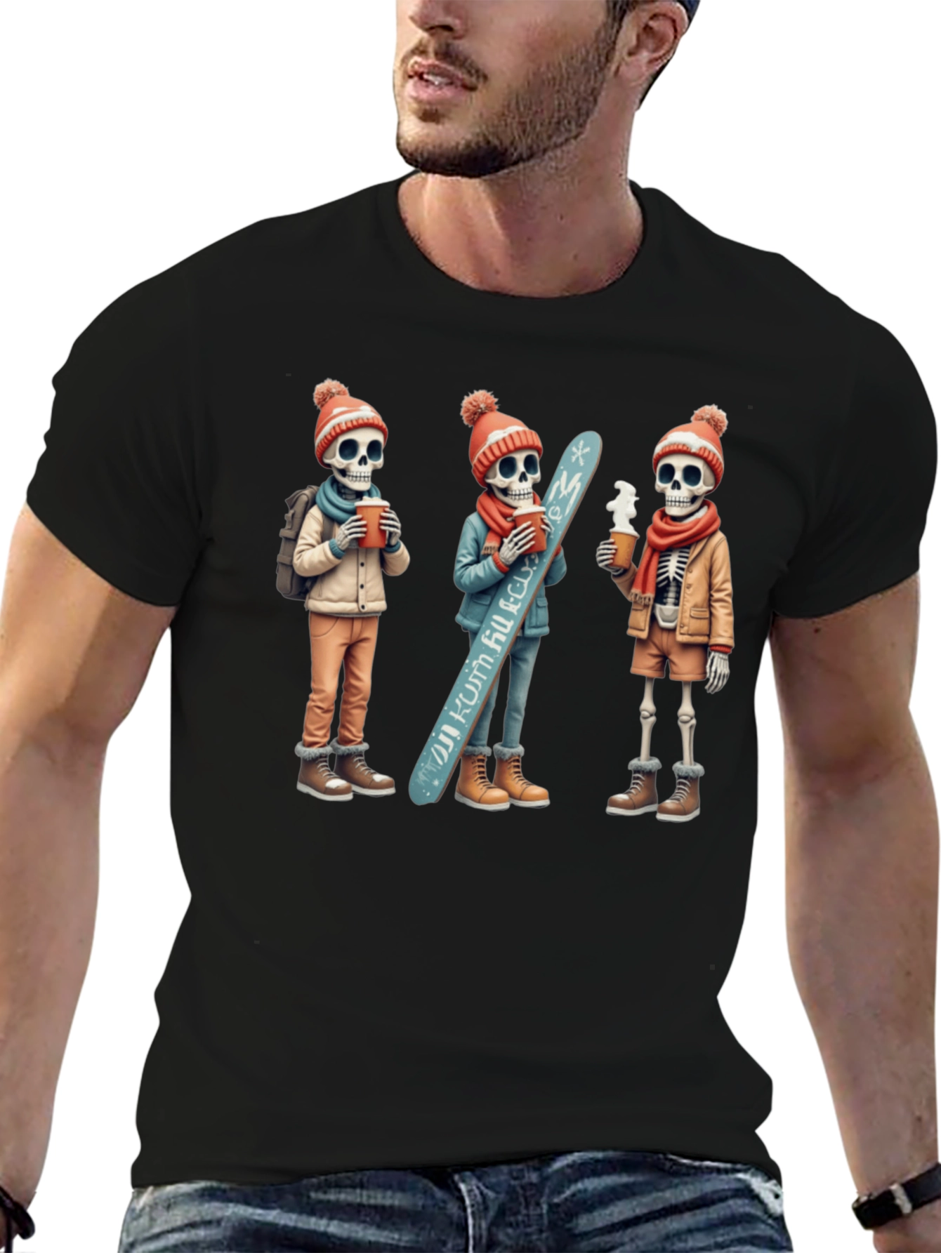 Skeleton Ski Trip Black T-Shirt