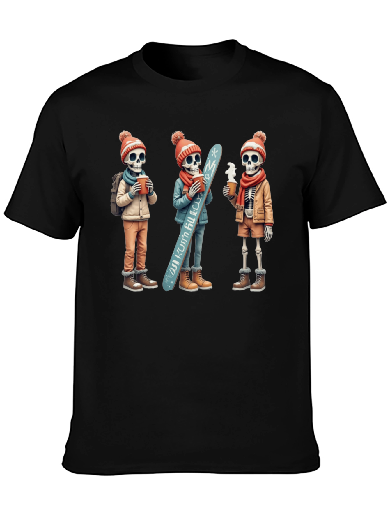 Skeleton Ski Trip Black T-Shirt