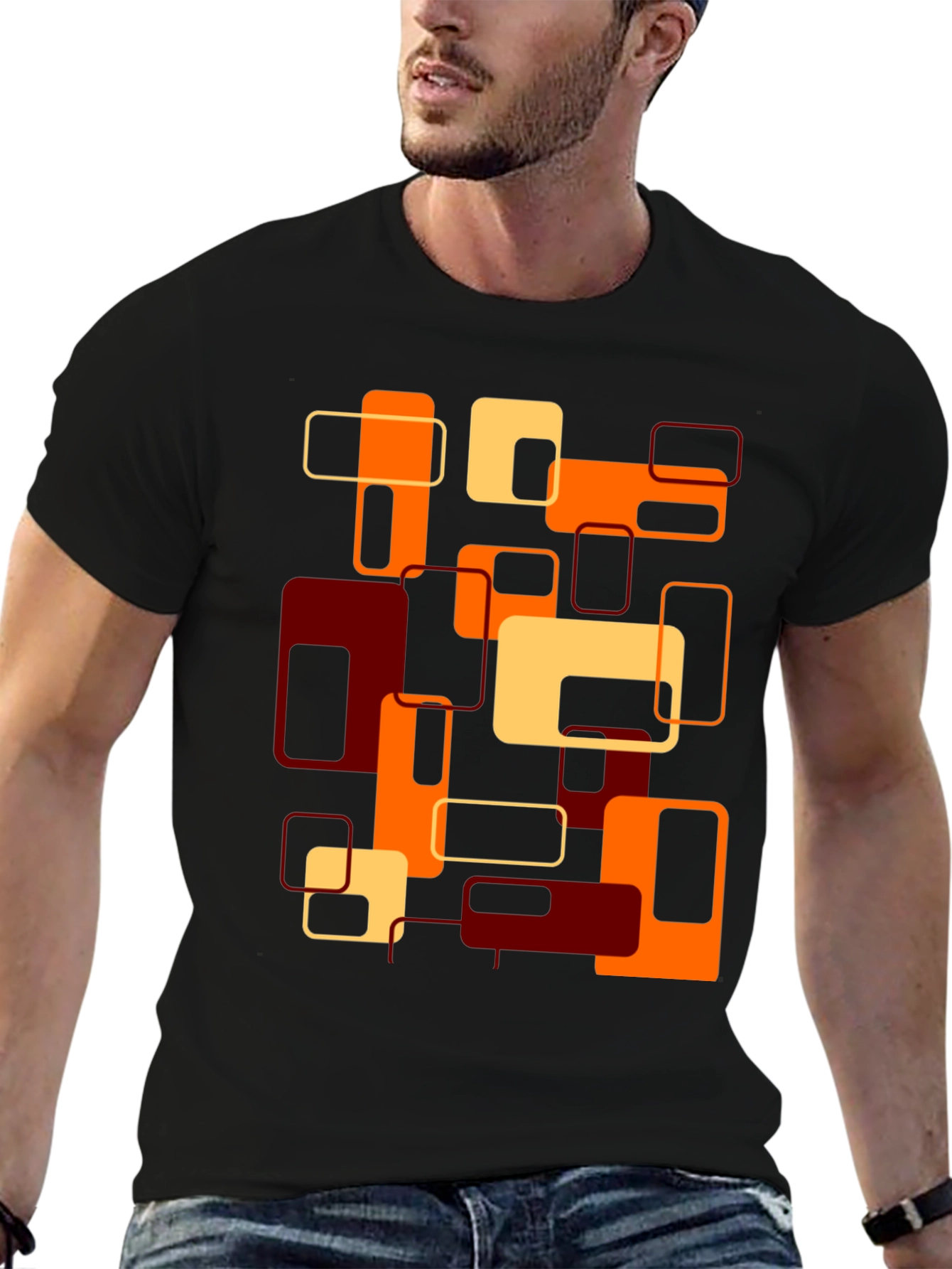 Retro Geometric Block Print T-Shirt