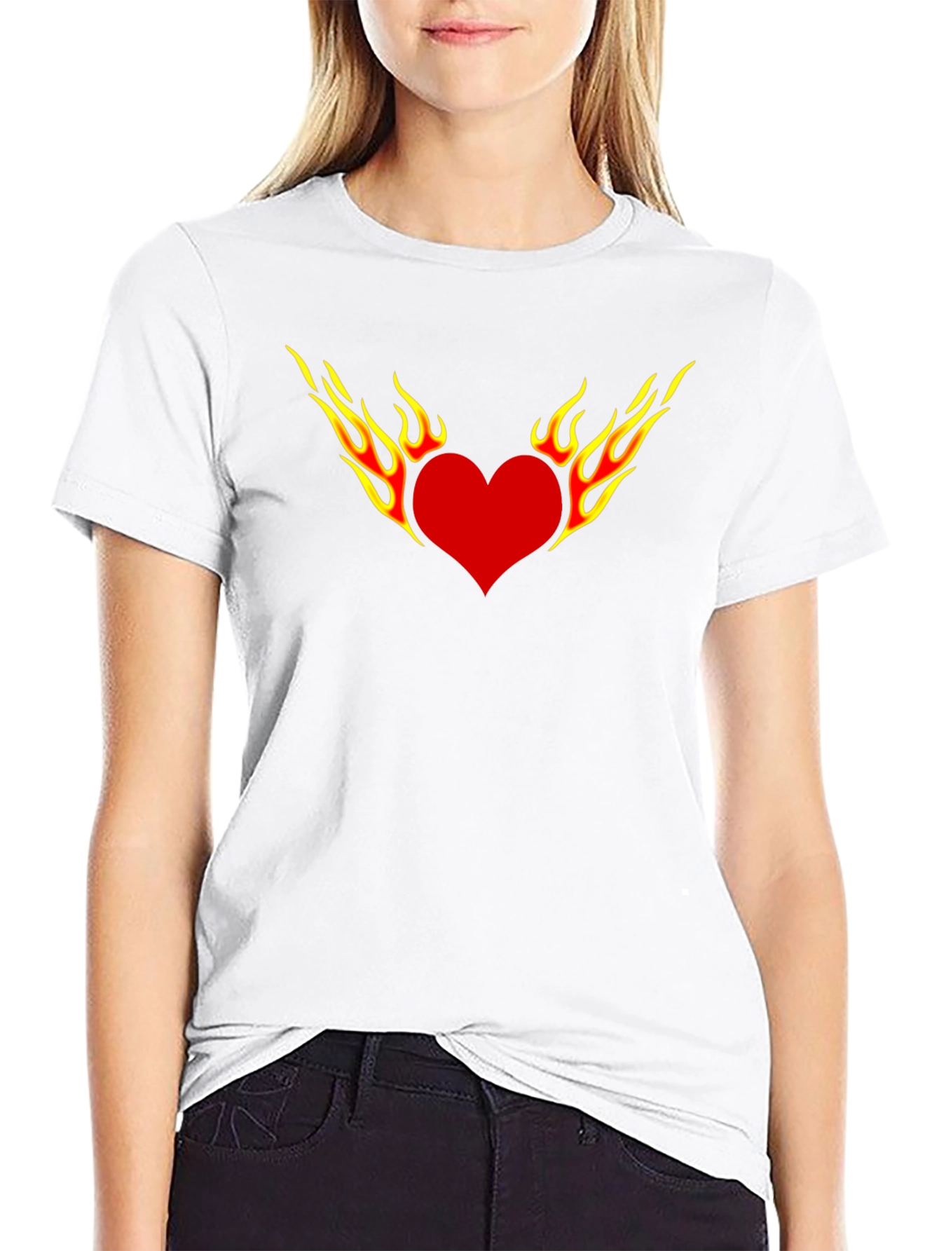Fiery Heart Graphic Tee - Black Cotton T-Shirt