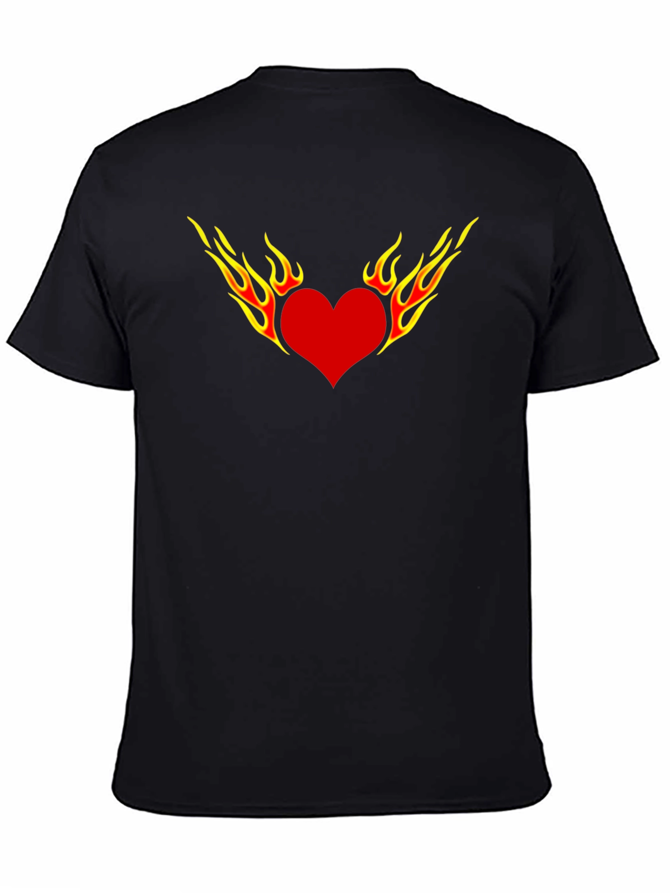 Fiery Heart Graphic Tee - Black Cotton T-Shirt