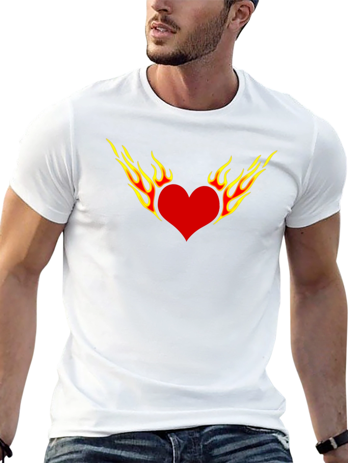 Fiery Heart Graphic Tee - Black Cotton T-Shirt
