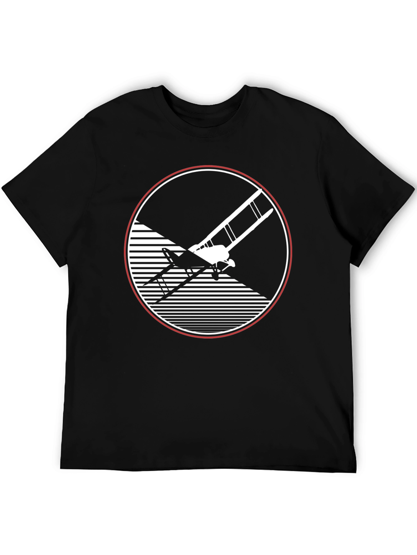 Retro Biplane Graphic Tee - Black Cotton T-Shirt