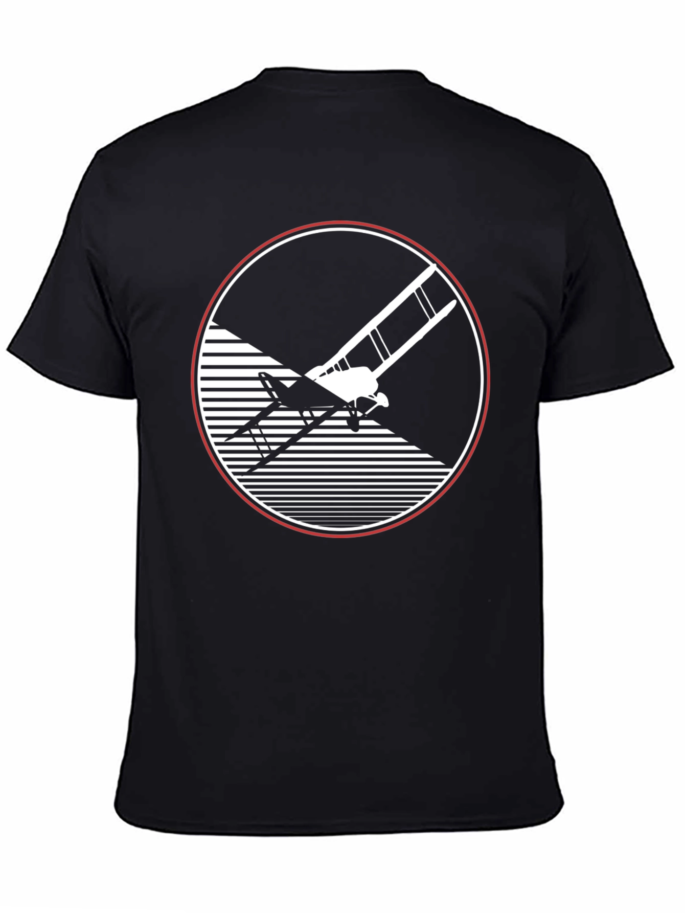 Retro Biplane Graphic Tee - Black Cotton T-Shirt