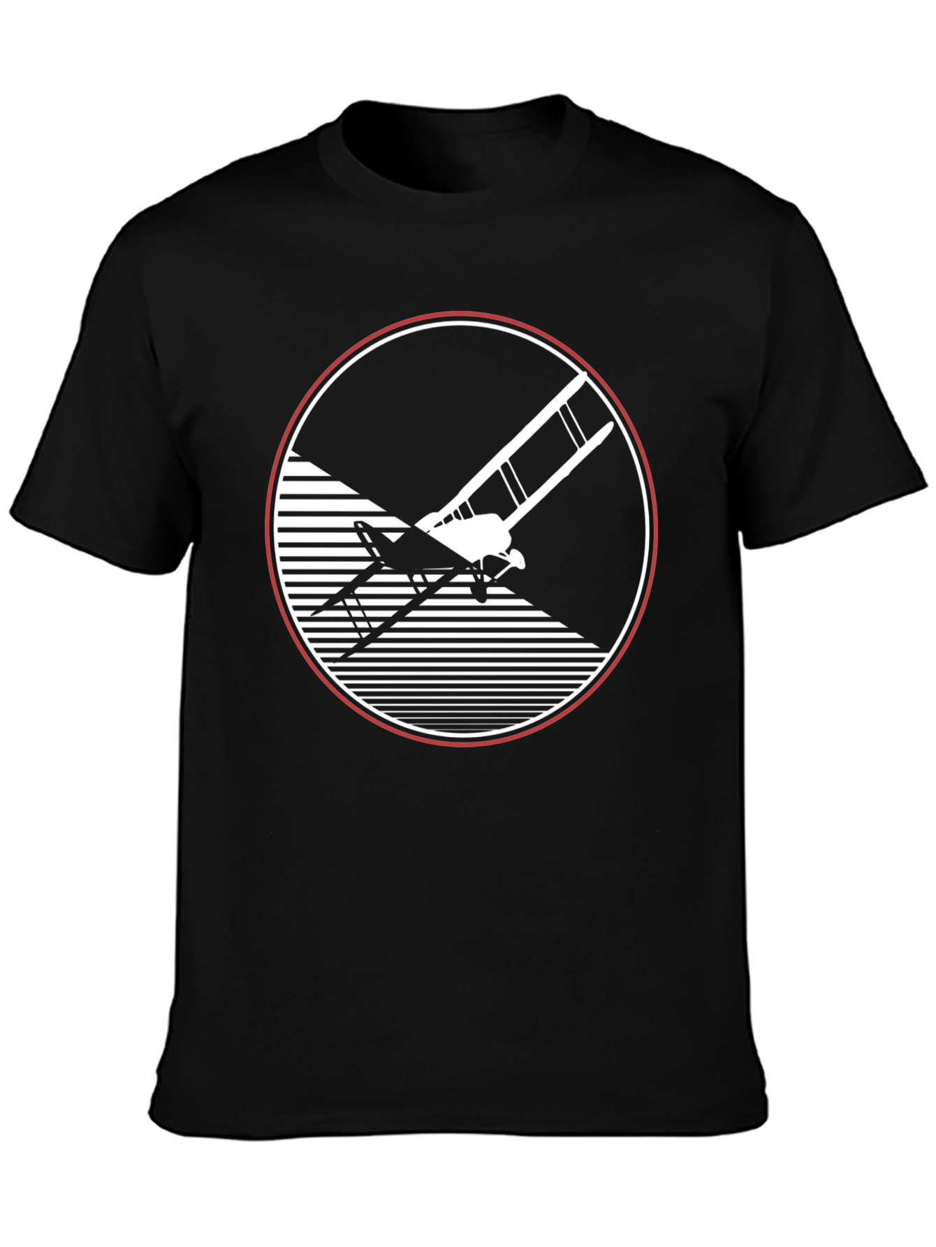 Retro Biplane Graphic Tee - Black Cotton T-Shirt