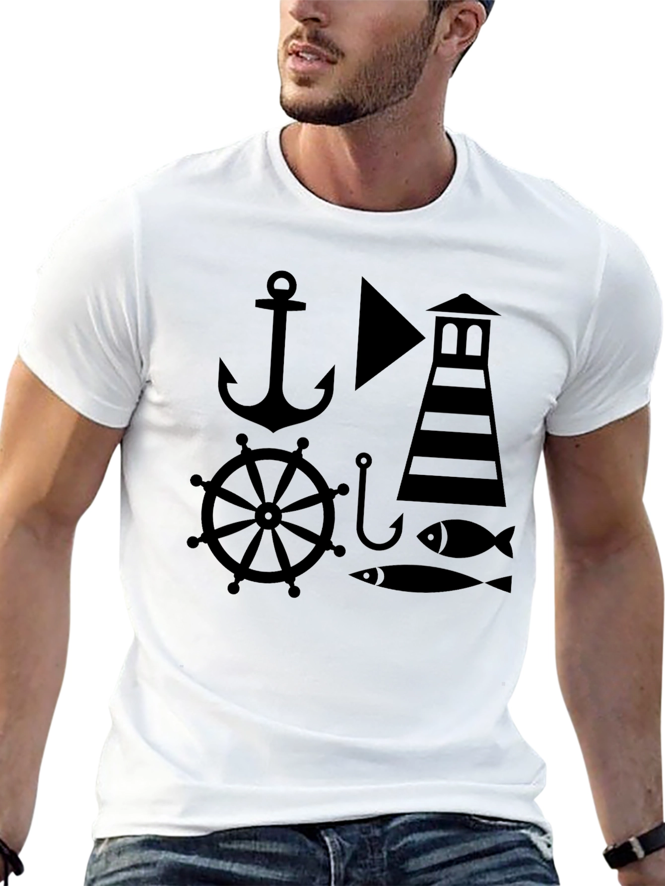 Nautical Design Black T-Shirt