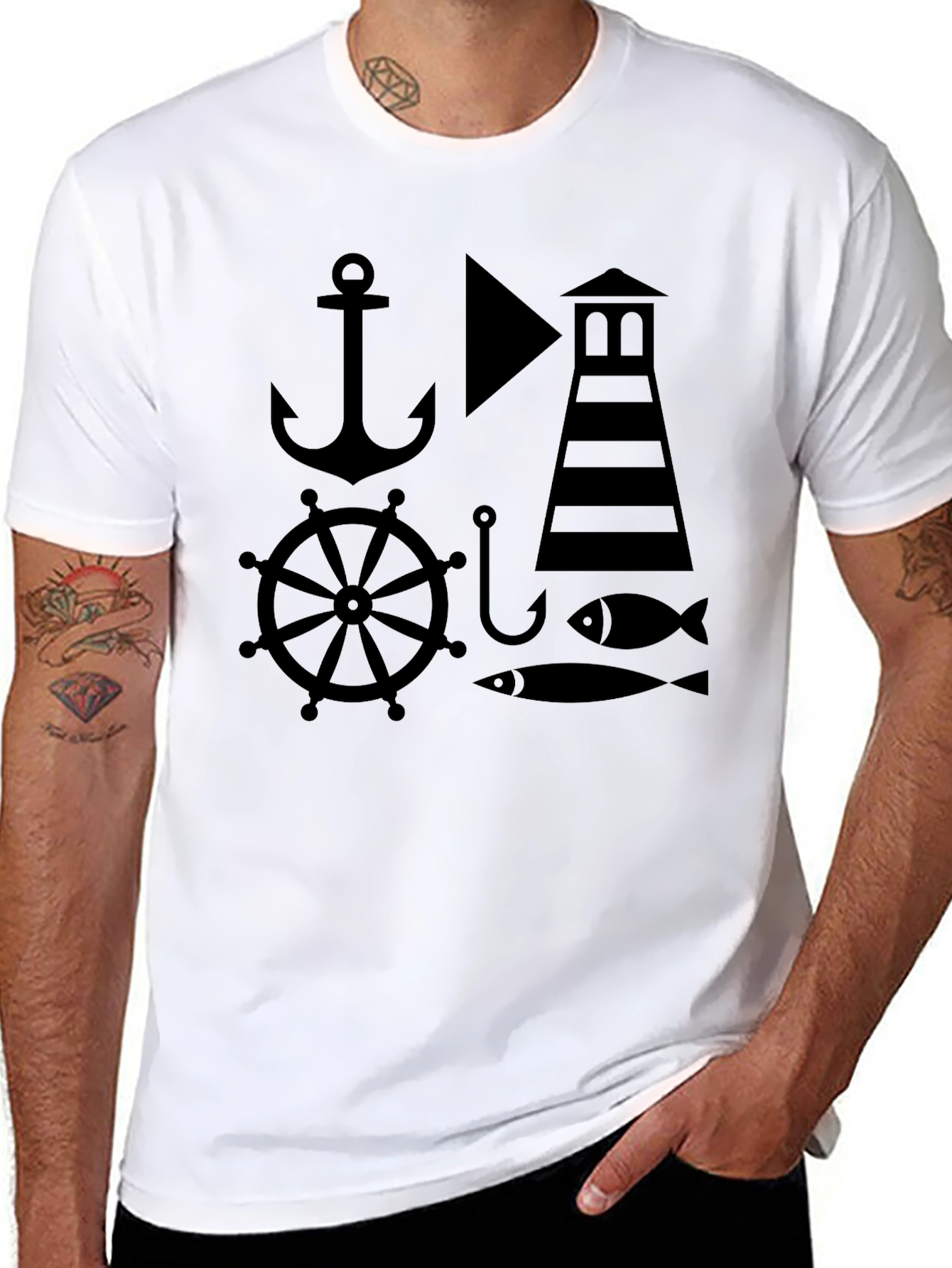 Nautical Design Black T-Shirt