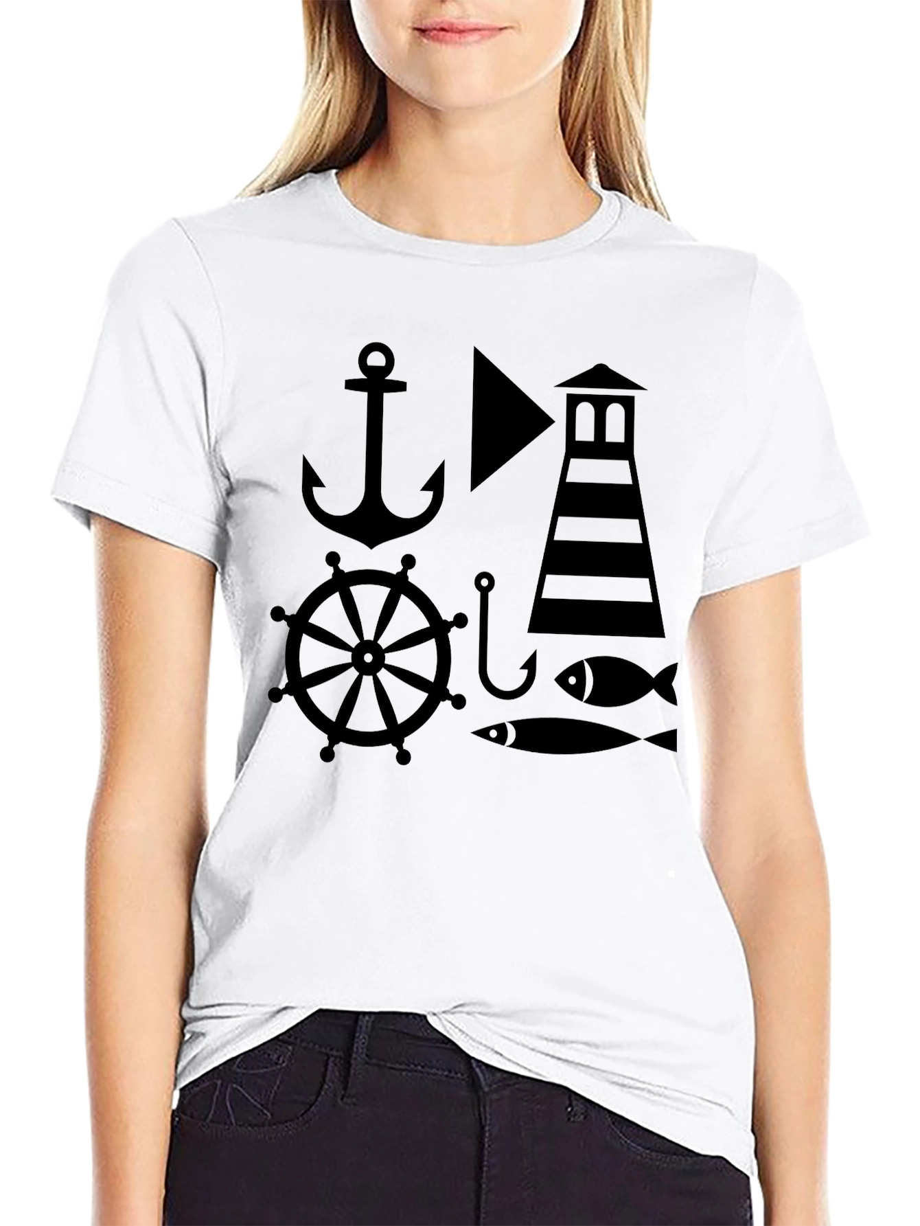 Nautical Design Black T-Shirt