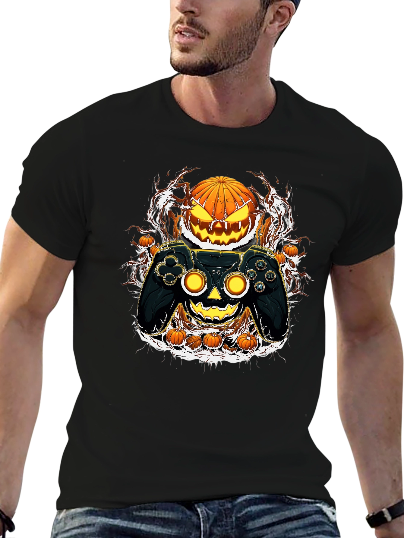 Halloween Gamer T-Shirt - Pumpkin Controller Graphic Tee