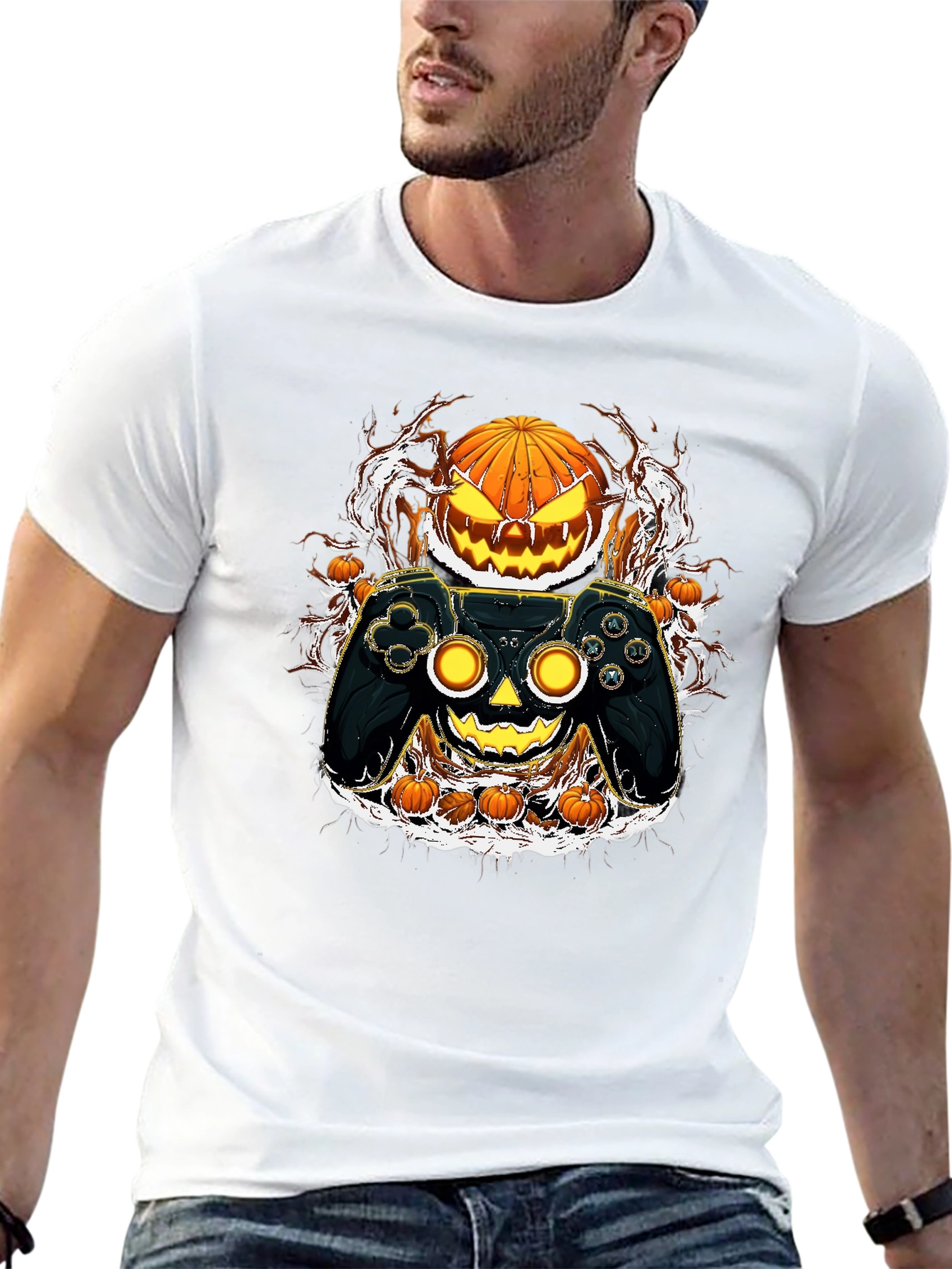 Halloween Gamer T-Shirt - Pumpkin Controller Graphic Tee