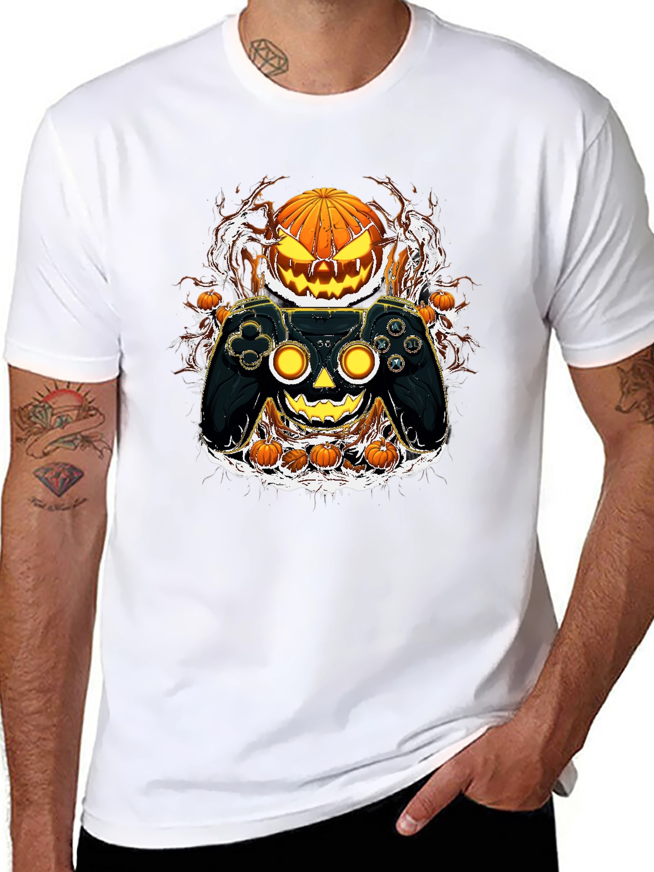 Halloween Gamer T-Shirt - Pumpkin Controller Graphic Tee