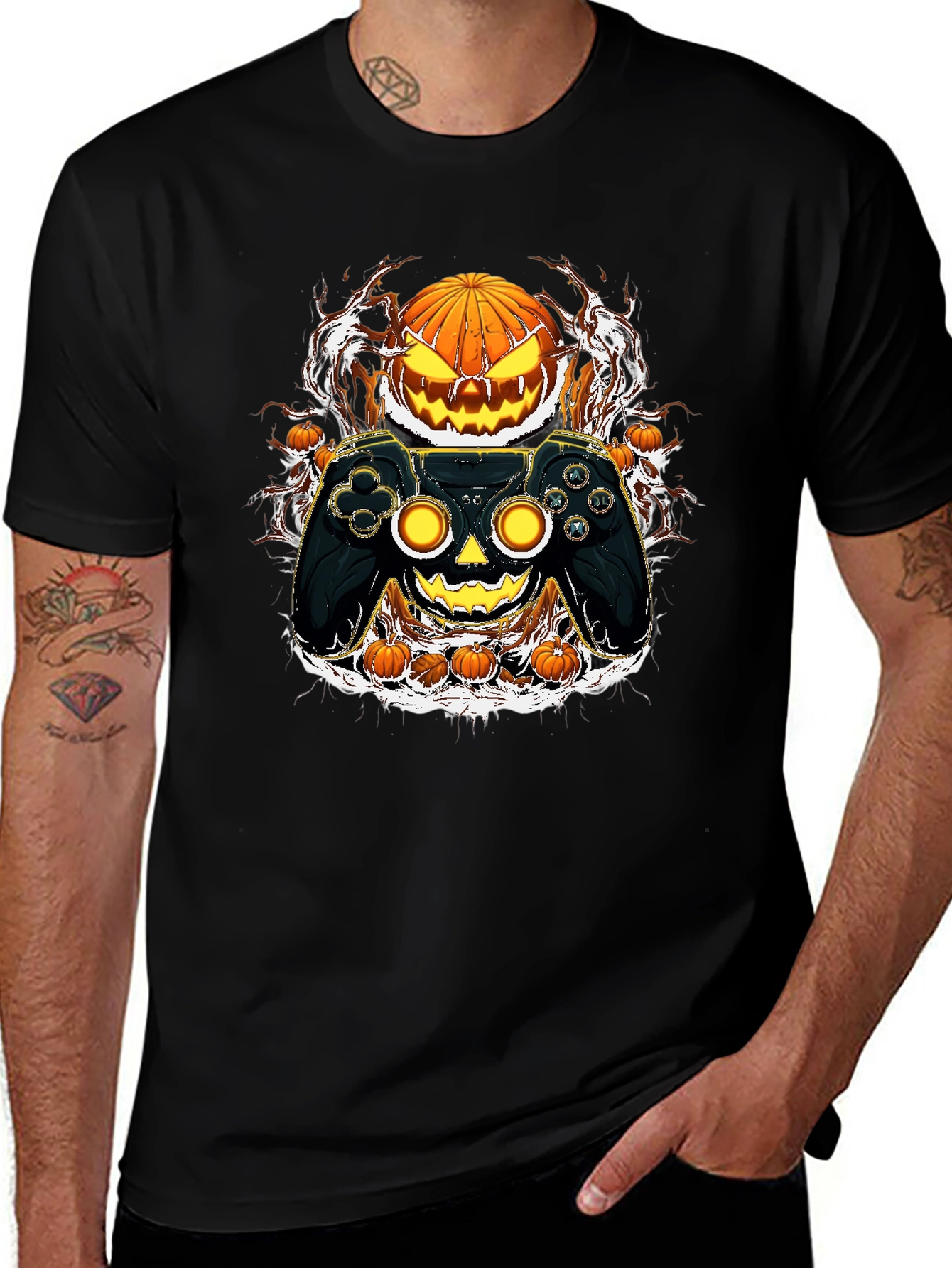 Halloween Gamer T-Shirt - Pumpkin Controller Graphic Tee