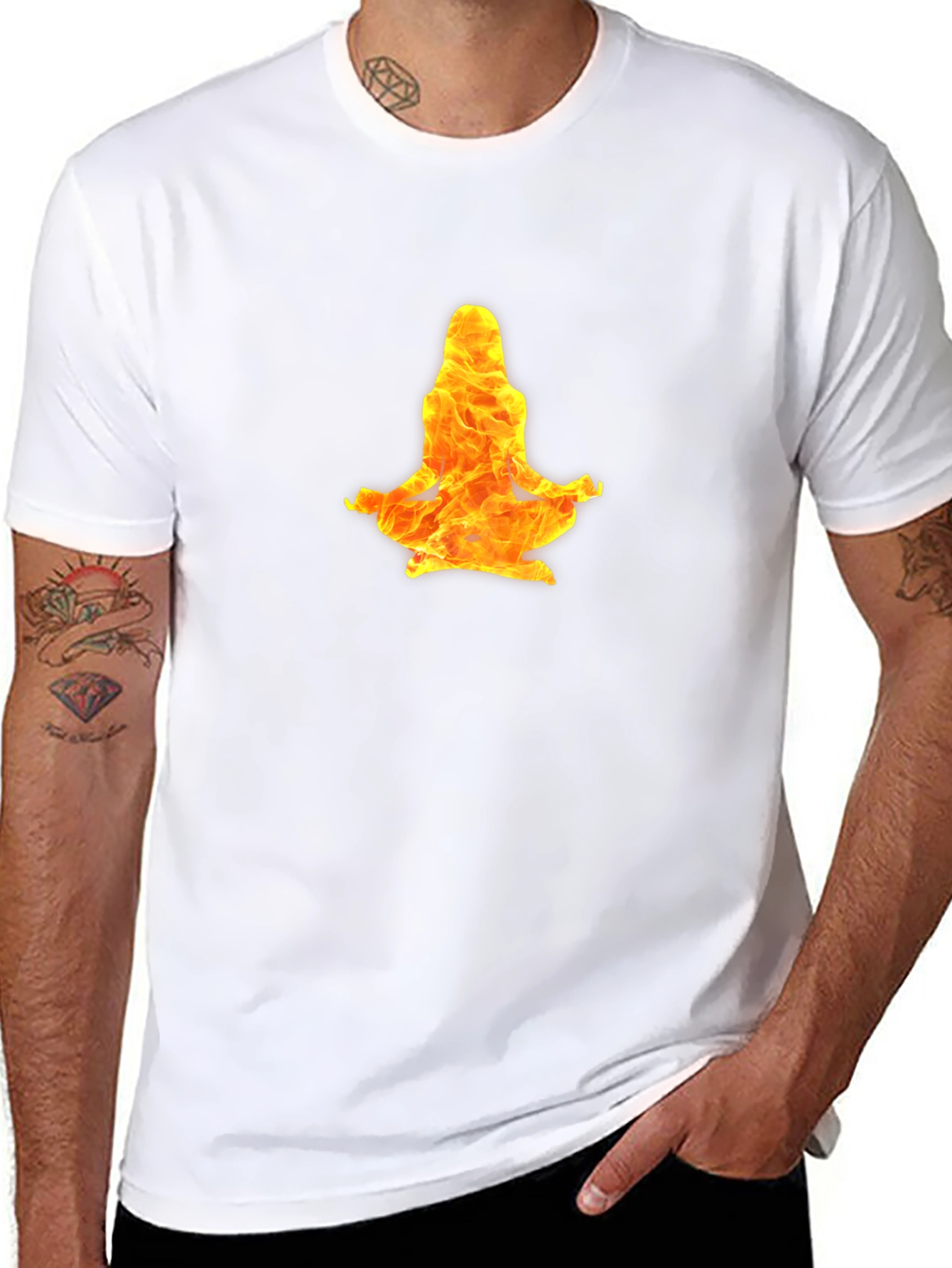 Fiery Yoga Meditation Tee - Black Cotton Blend