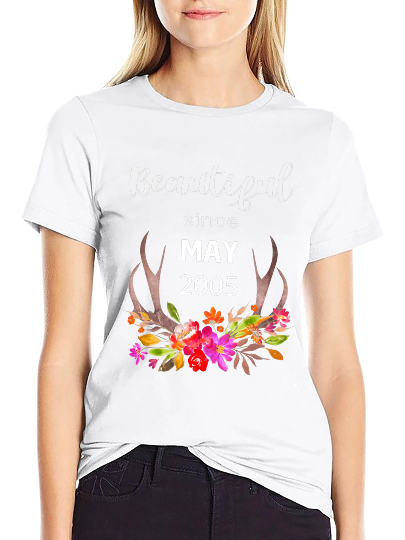 Beautiful Since May 2005 Floral Antler T-Shirt