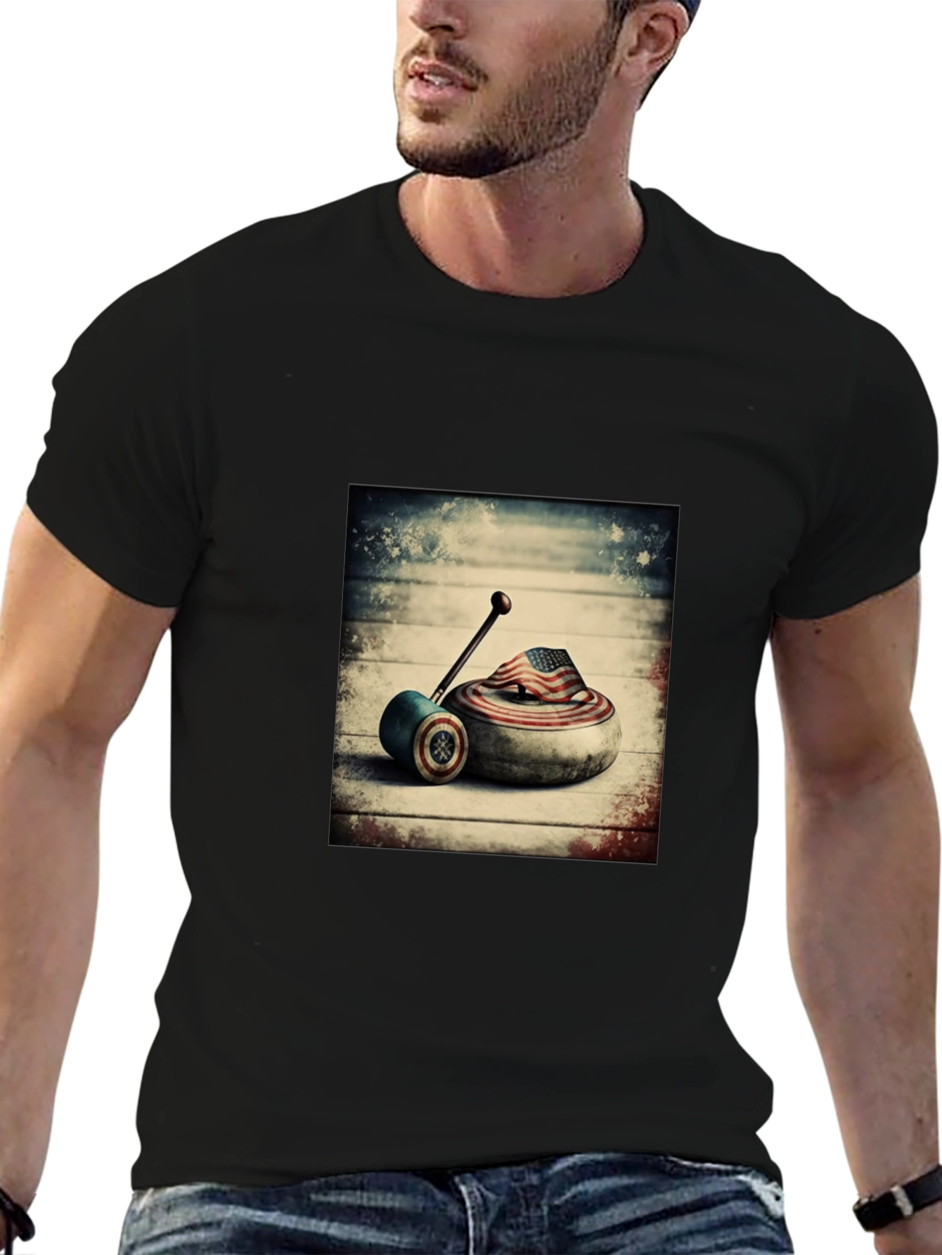 USA Curling Stone Graphic T-Shirt