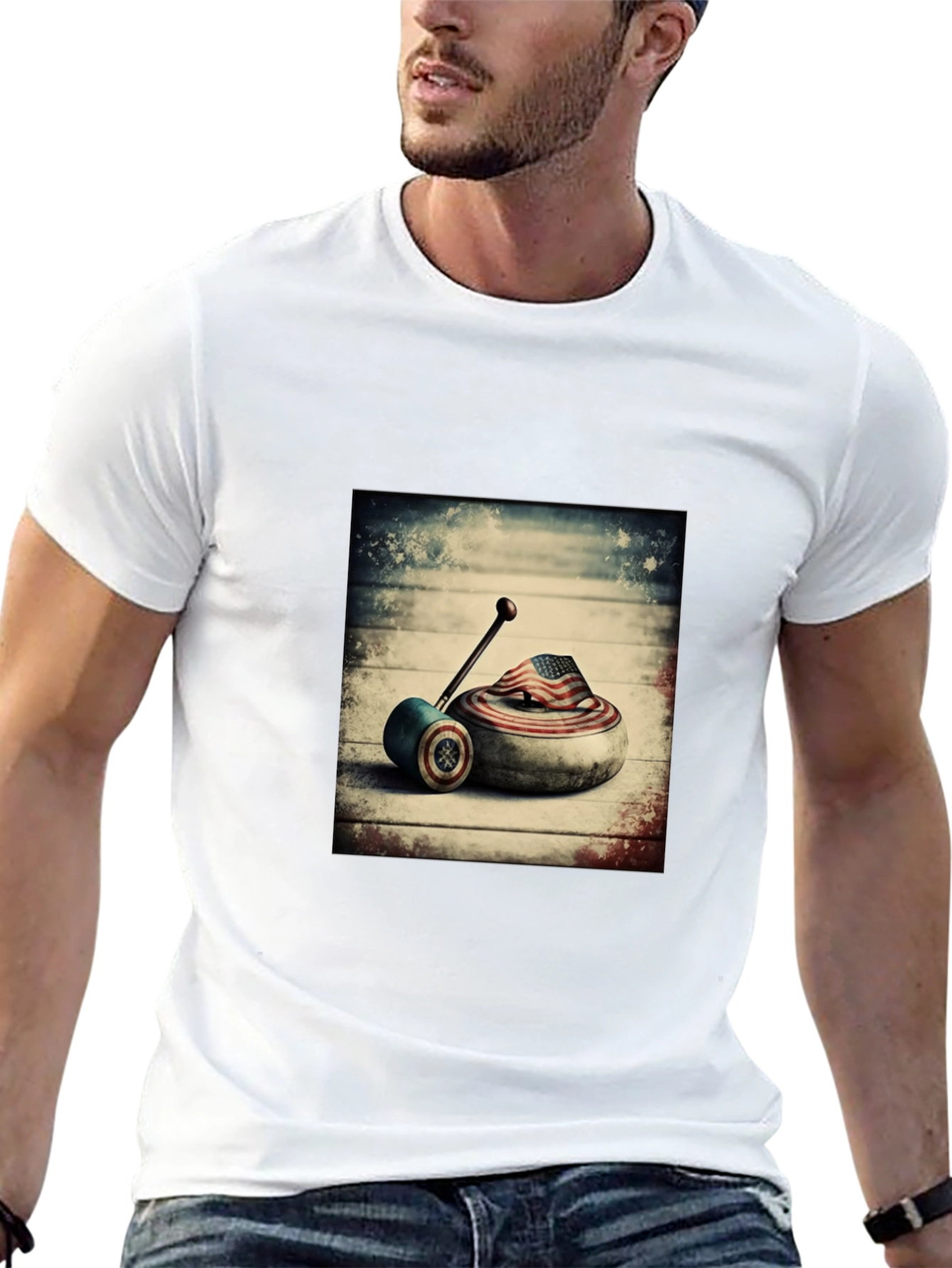 USA Curling Stone Graphic T-Shirt