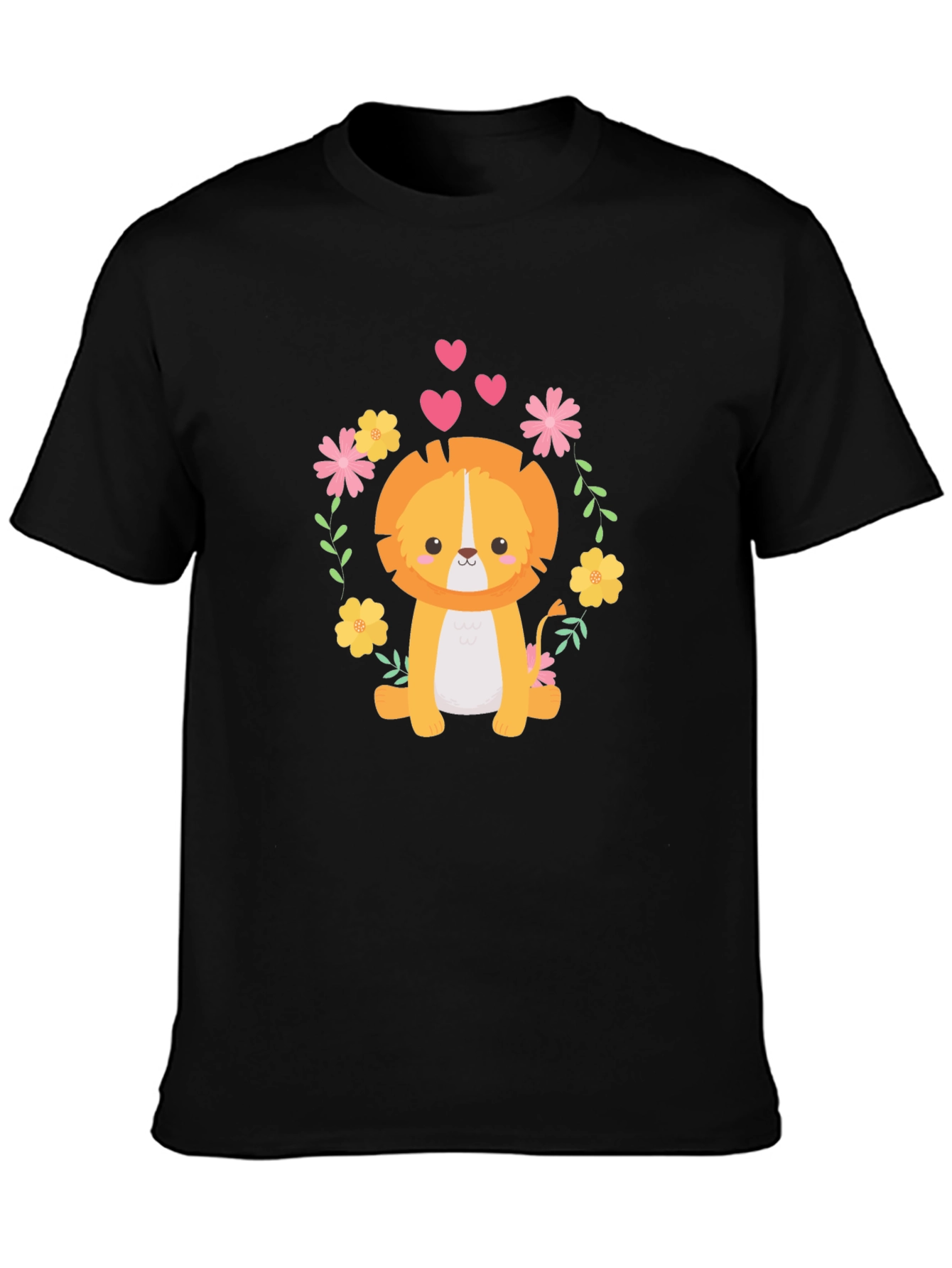 Cute Lion Graphic Tee - Black Cotton Blend T-Shirt