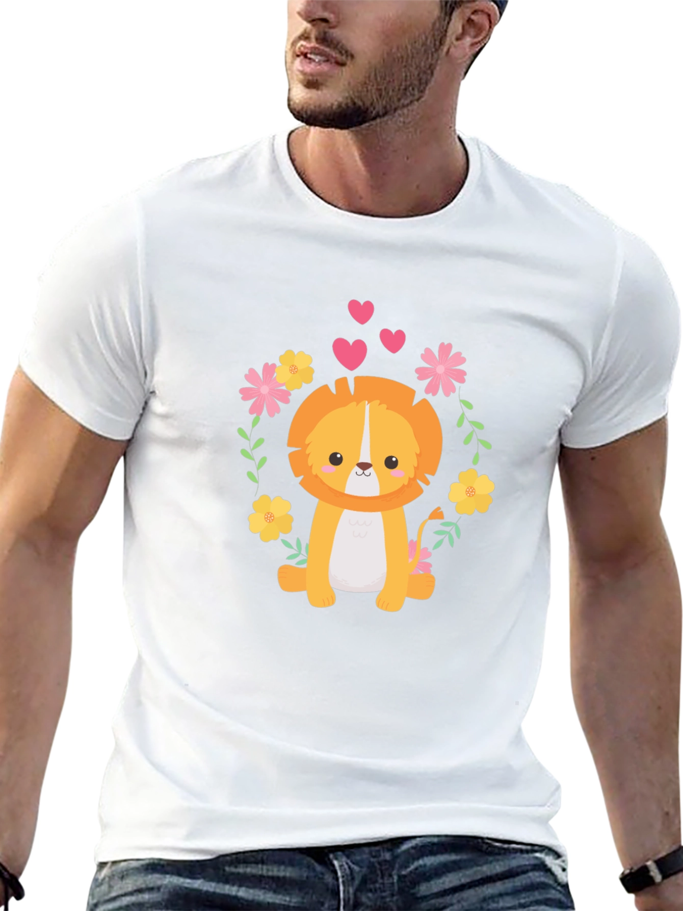 Cute Lion Graphic Tee - Black Cotton Blend T-Shirt