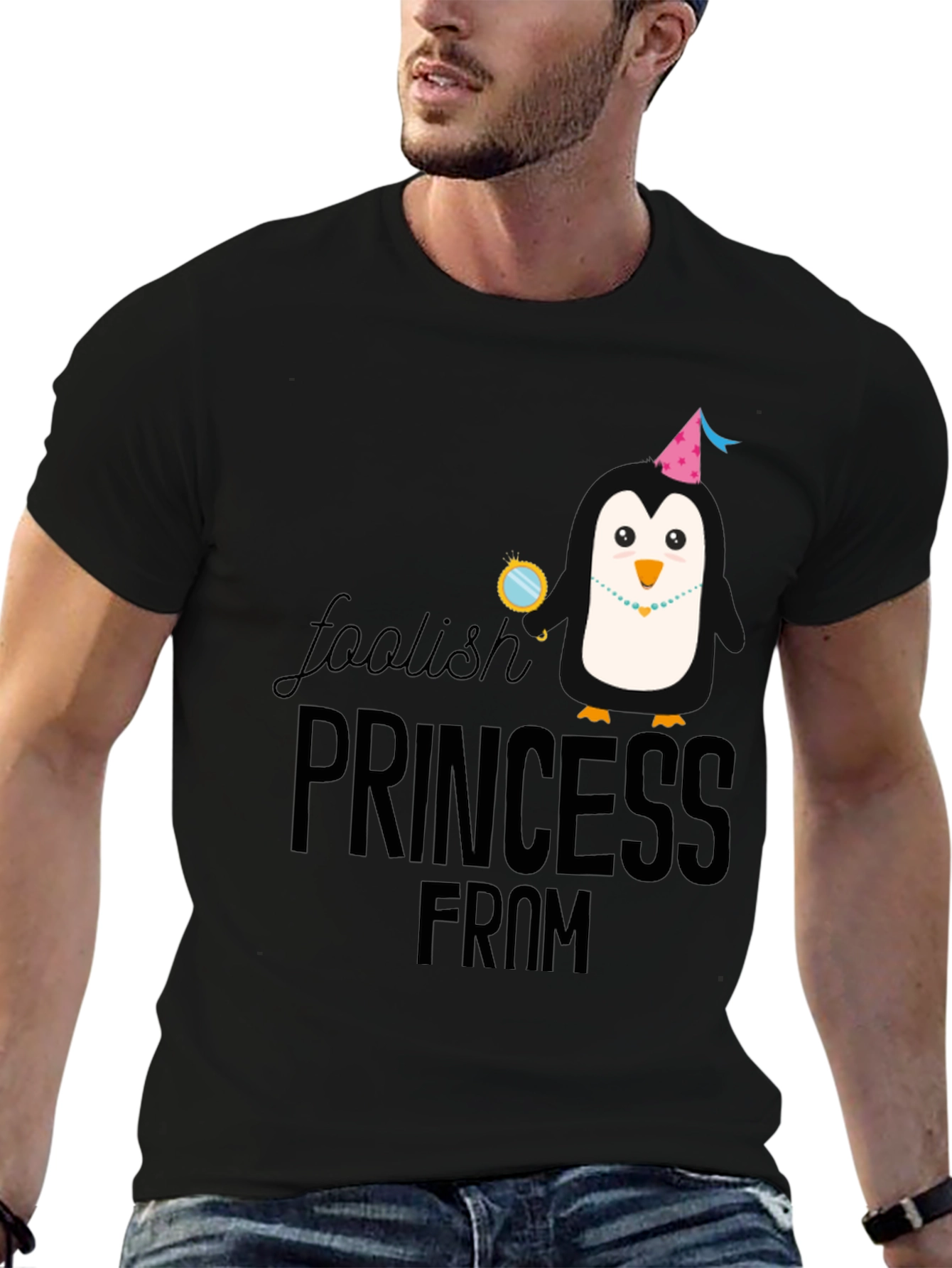 Foolish Princess Penguin T-Shirt - Black Cotton