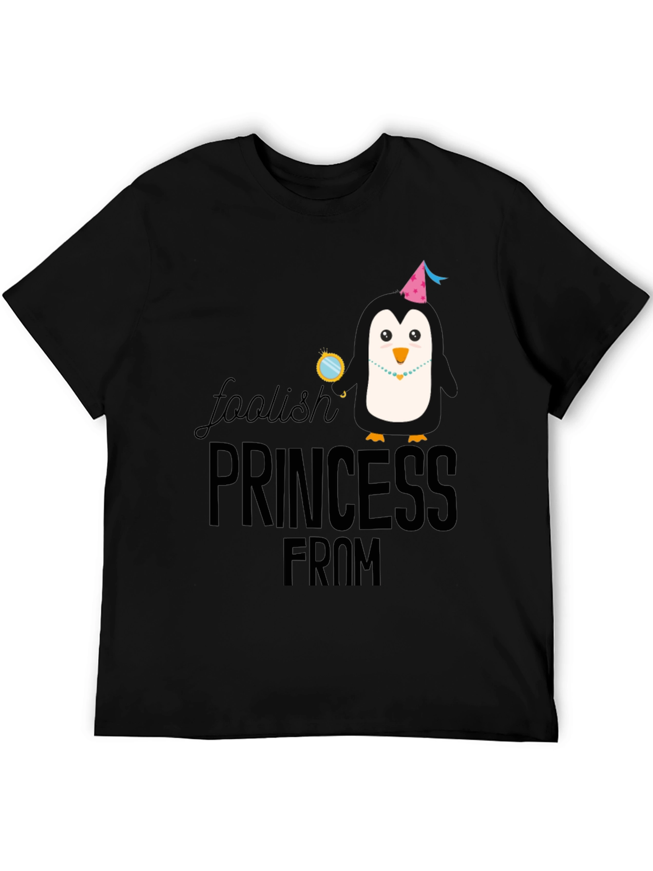 Foolish Princess Penguin T-Shirt - Black Cotton