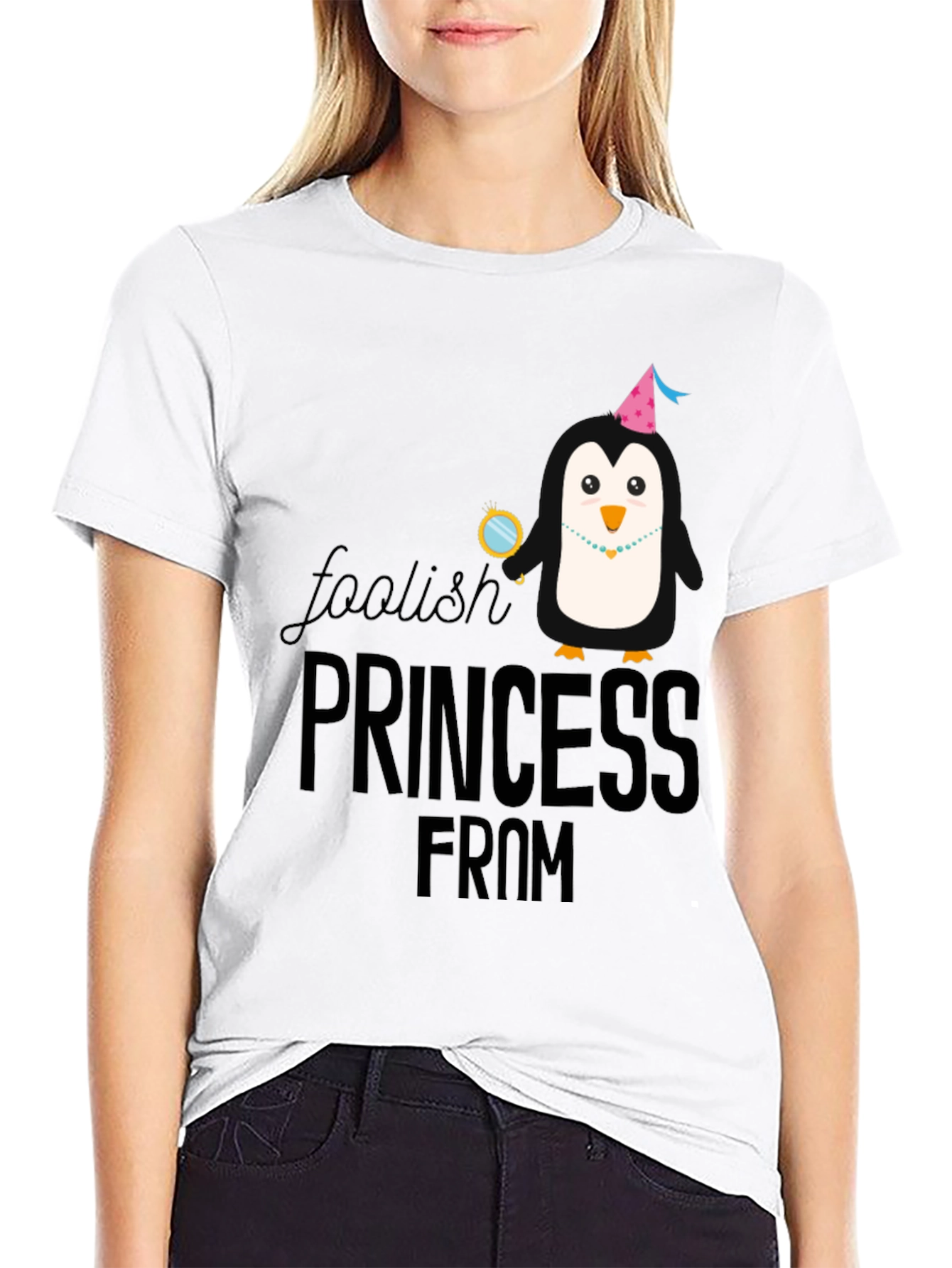 Foolish Princess Penguin T-Shirt - Black Cotton