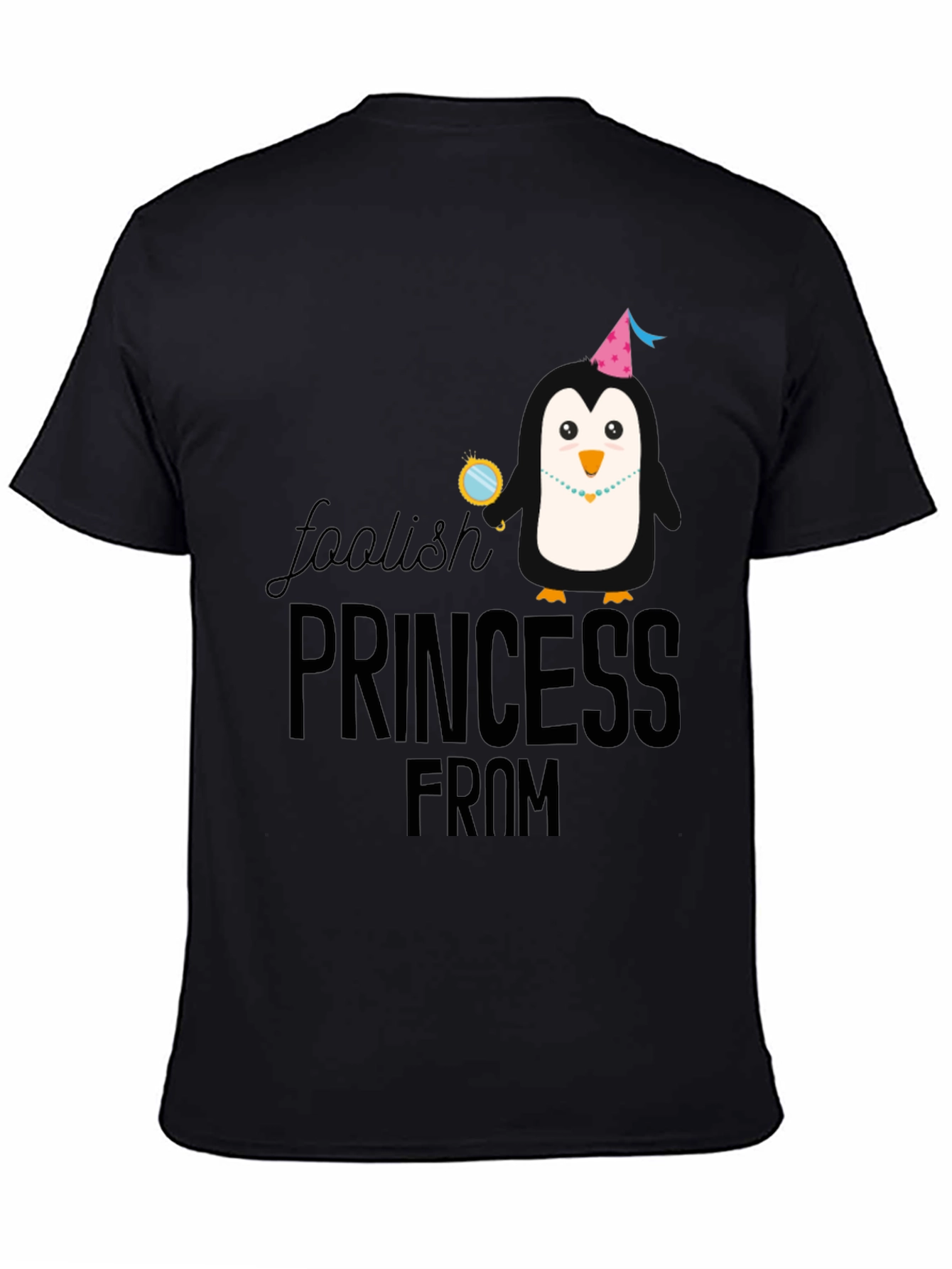 Foolish Princess Penguin T-Shirt - Black Cotton